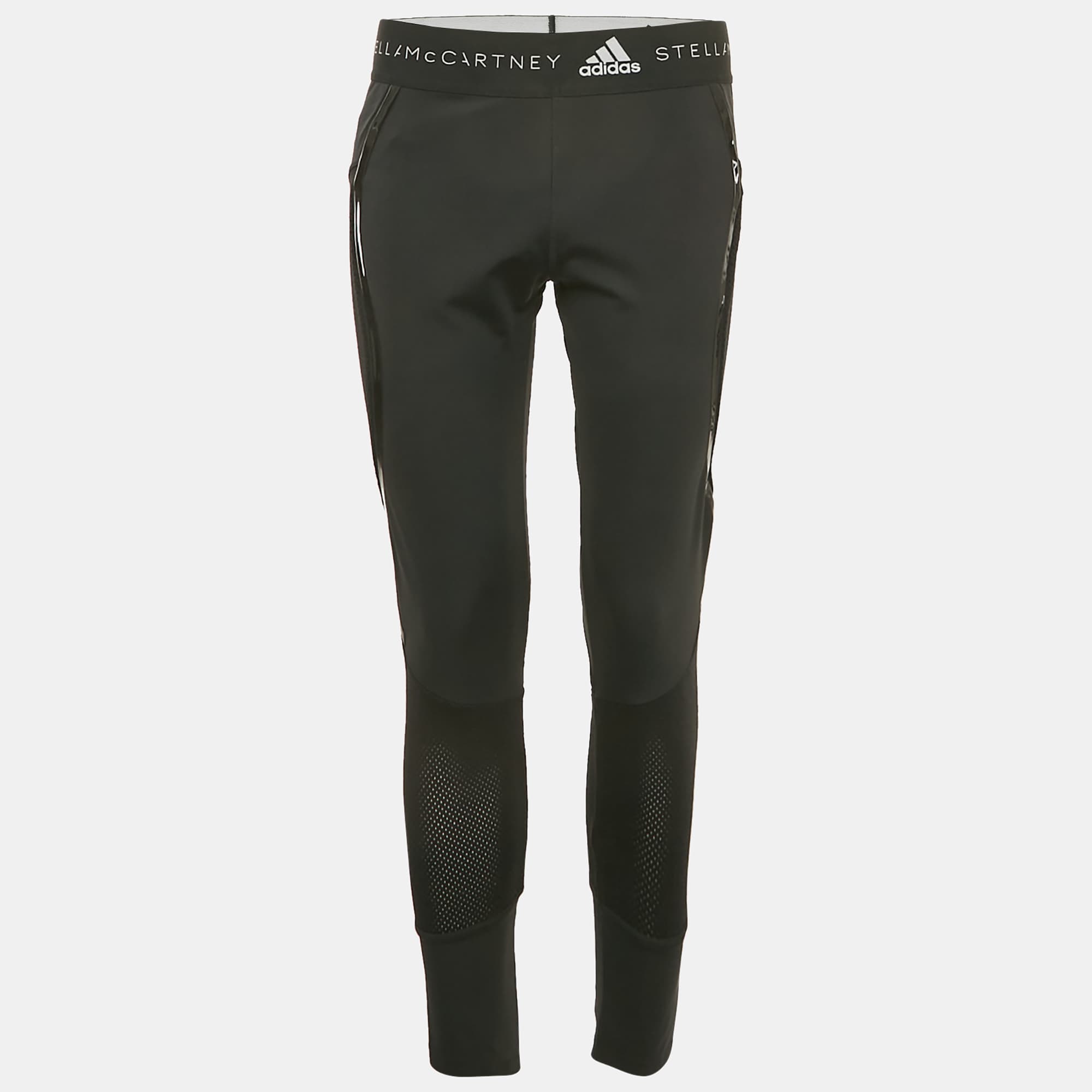 Stella McCartney X Adidas Black Mesh Trim Jersey Leggings L
