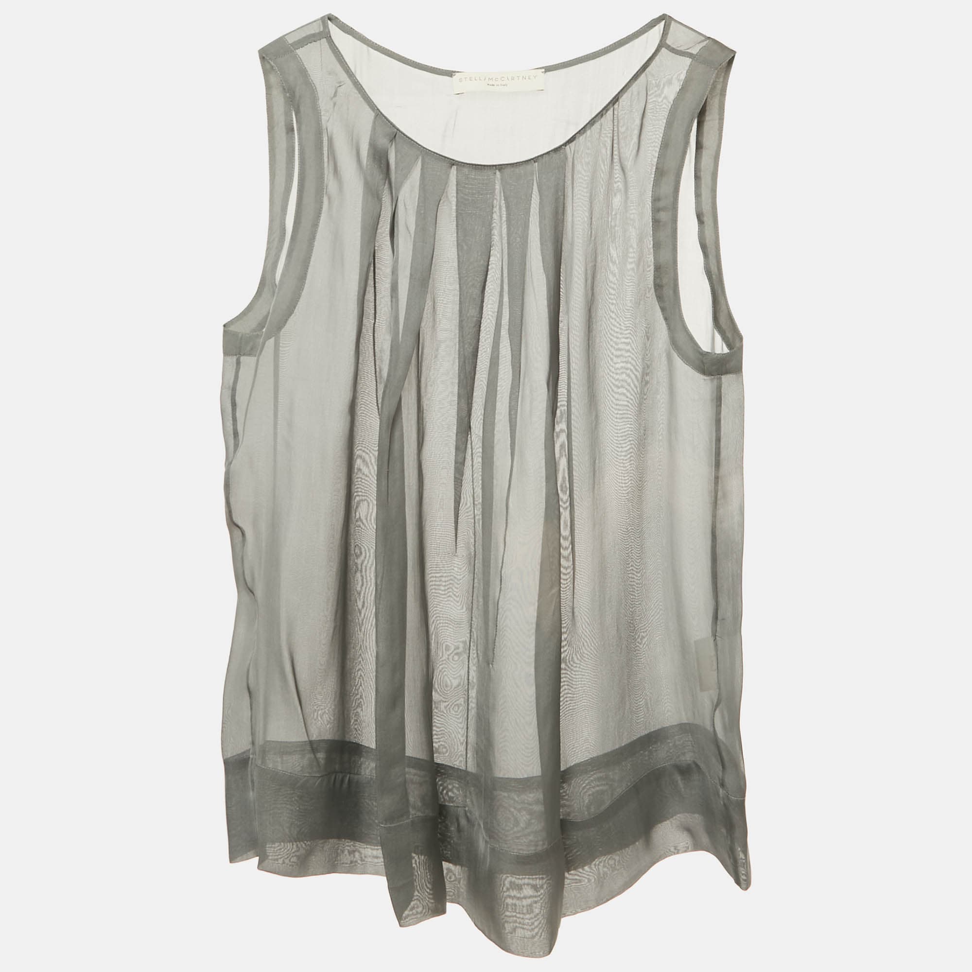 Stella McCartney Grey Silk Sheer Sleeveless Top M