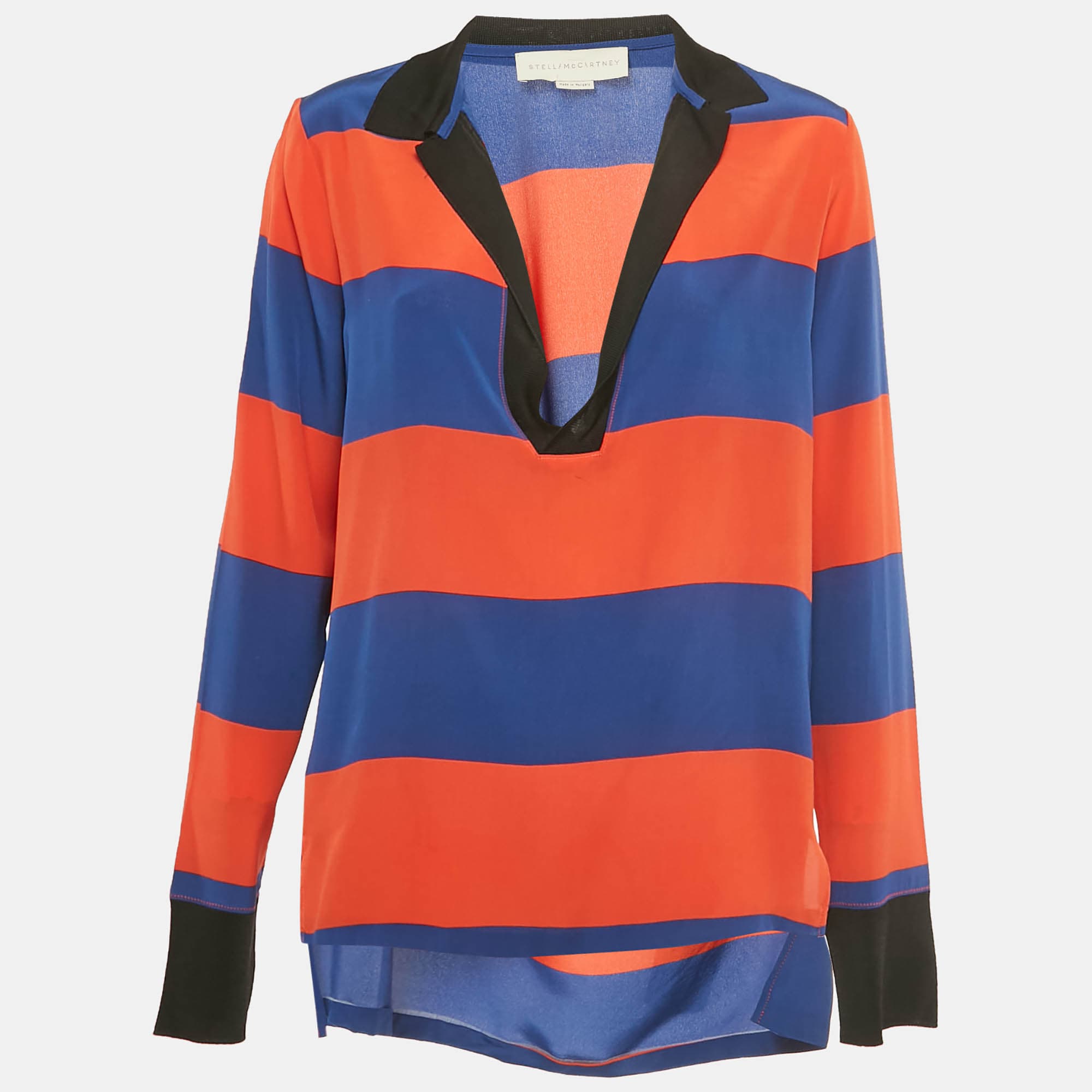 Stella McCartney Blue /Orange Striped Silk Full Sleeve Top S