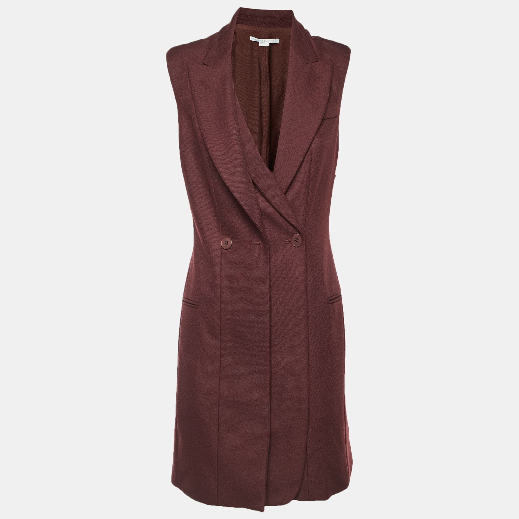 Stella McCartney Burgundy Wool Double Breasted Coat Dress S