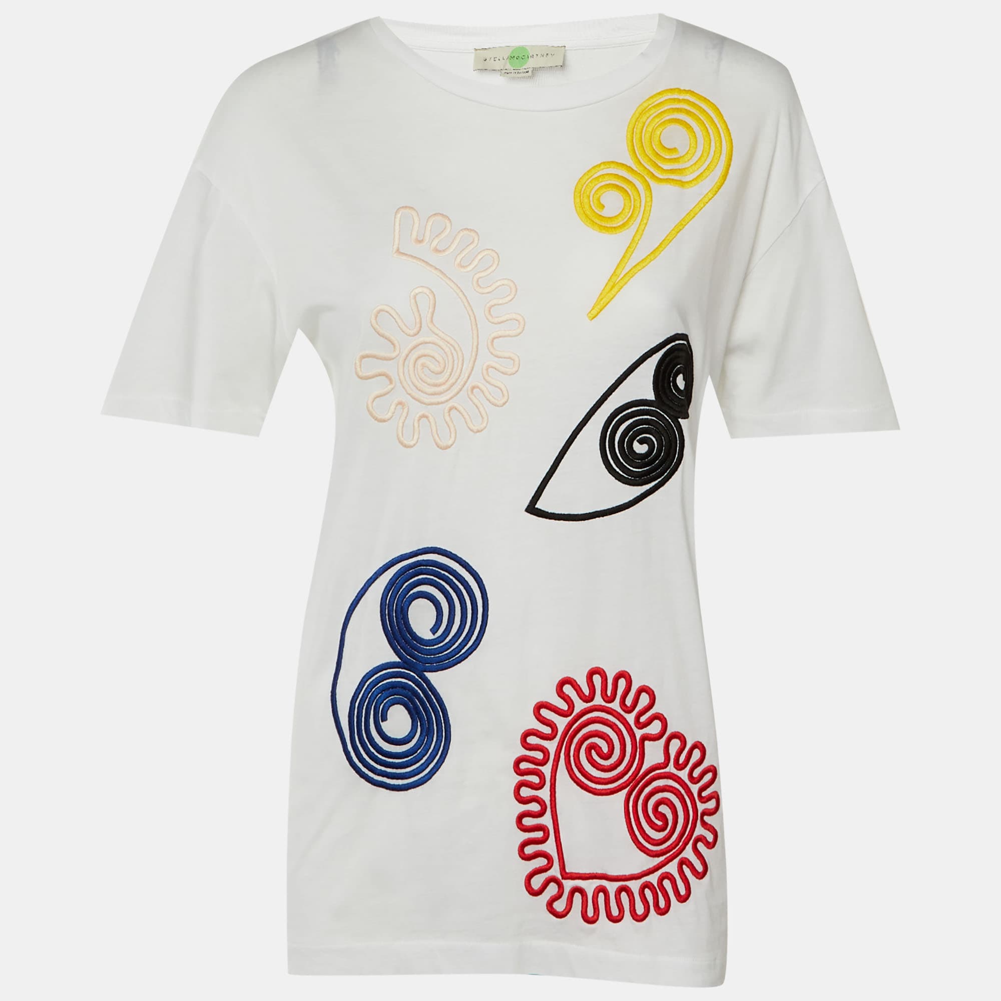 Stella McCartney White Cotton Embroidered Crew Neck T-Shirt M