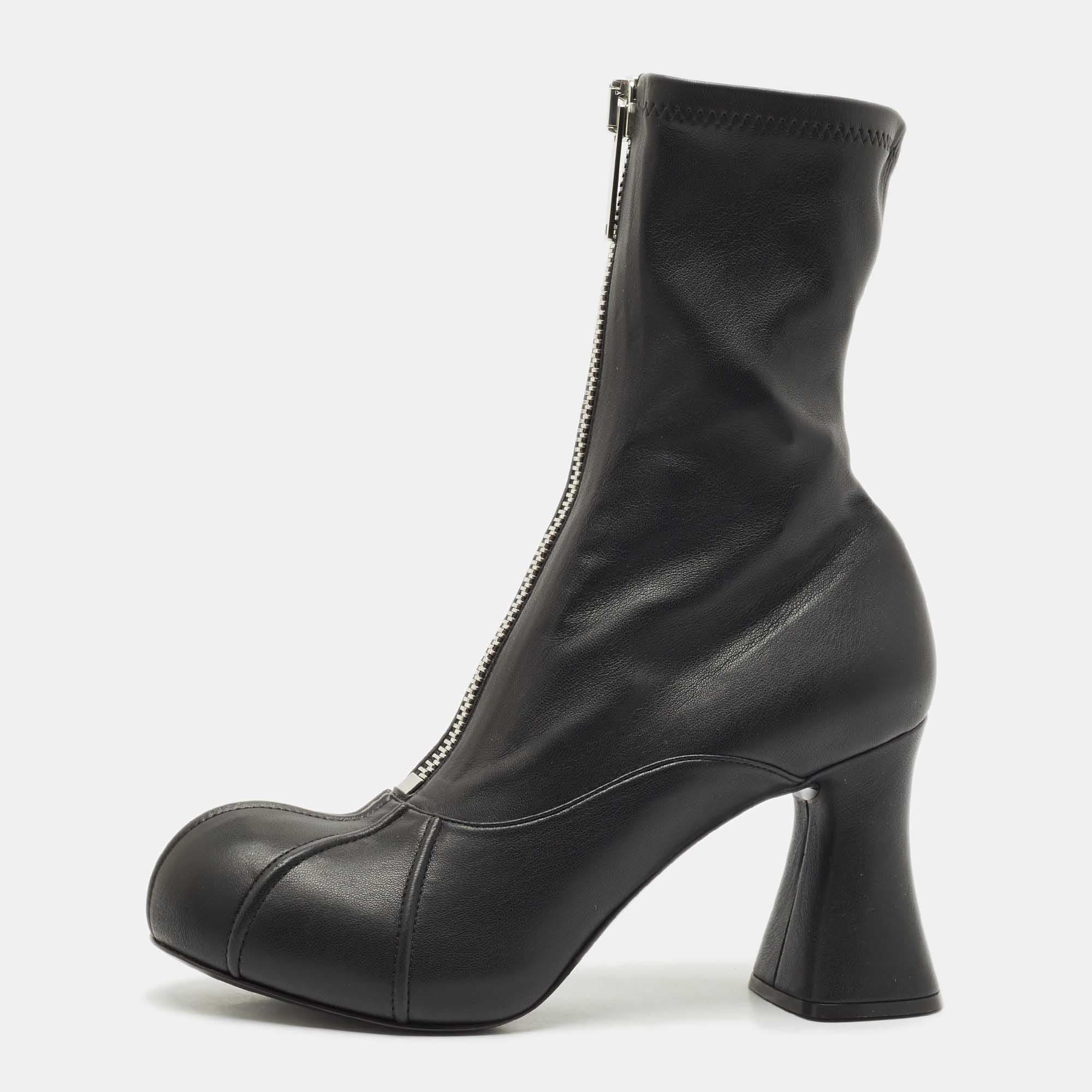 Stella McCartney Black Faux Leather Groove Ankle Boots Size 41