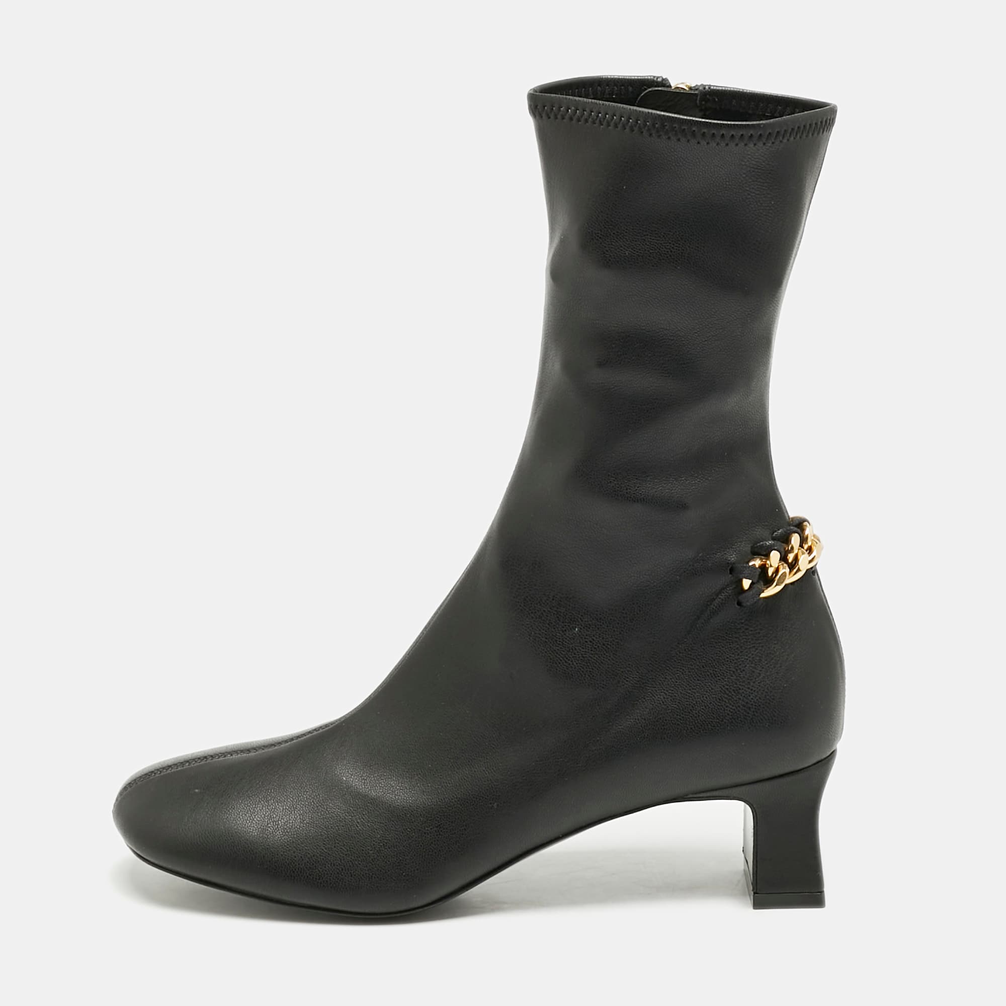 Stella McCartney Black Faux Leather Falabella Ankle Length Boots Size 36