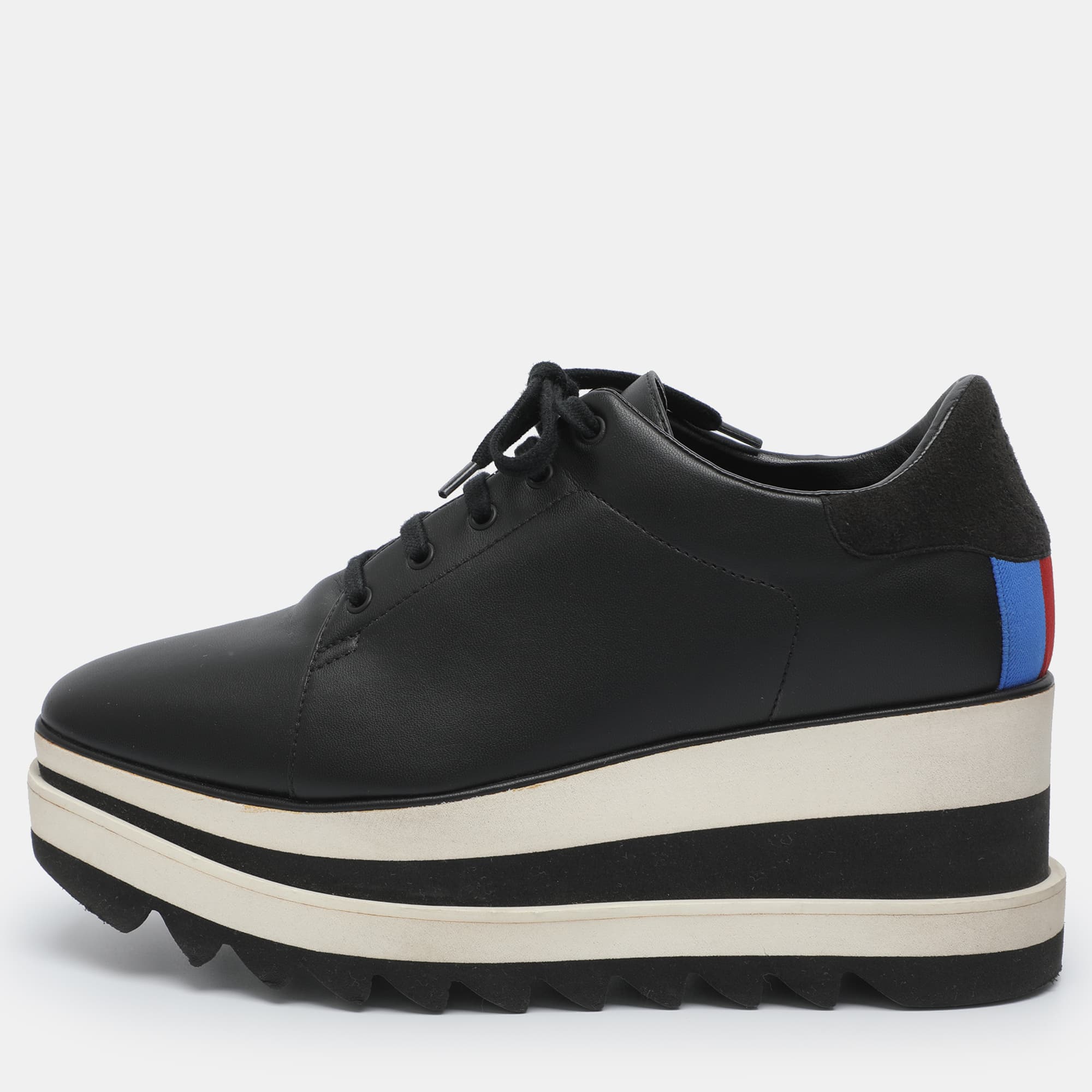 Stella McCartney Elyse Size 38 Black Faux Leather and Faux Suede Platform Derby Sneakers