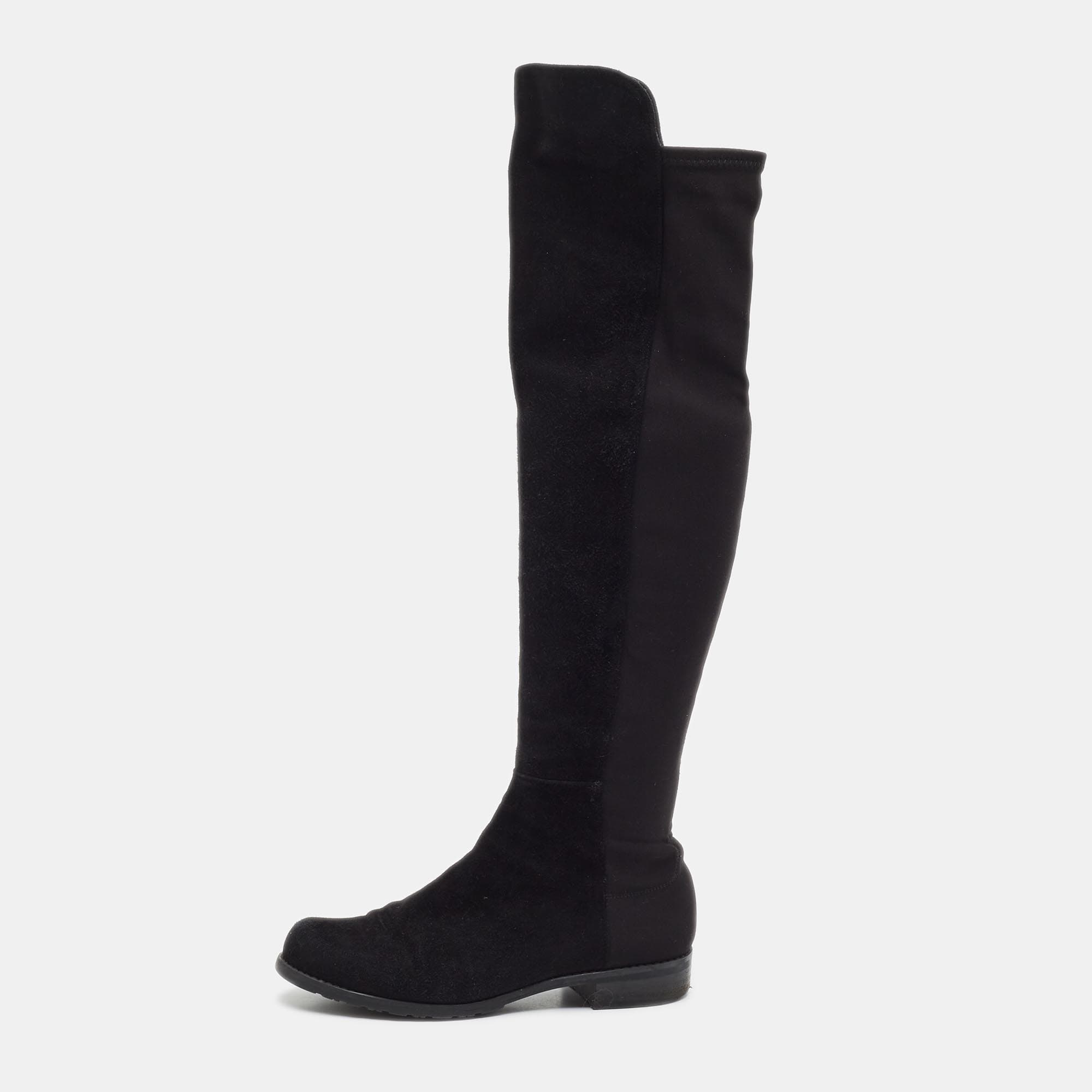 Stuart Weitzman Lowland Size 36.5 Black Fabric and Suede Knee Length Boots