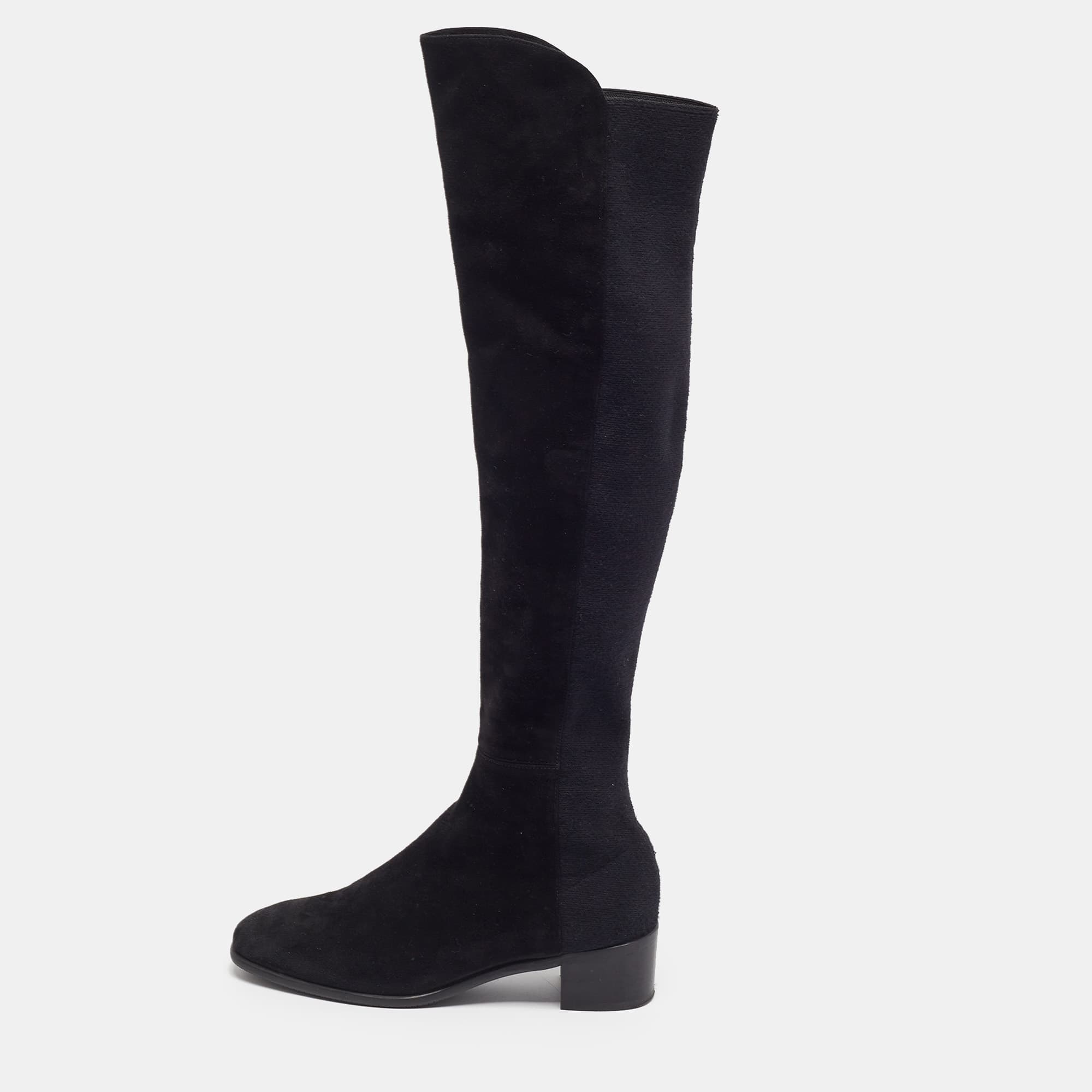 Stuart Weitzman Lowland Size 38 Black Fabric and Suede Knee Length Boots