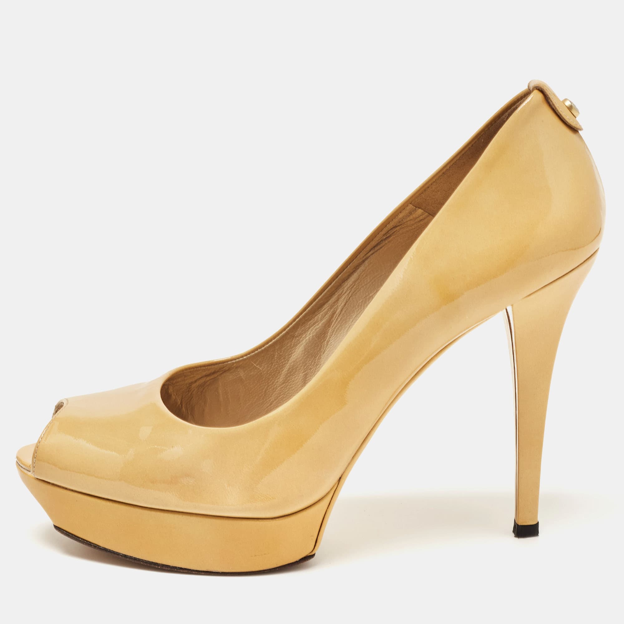 Stuart Weitzman Yellow Patent Leather Peep Toe Platform Pumps Size 40
