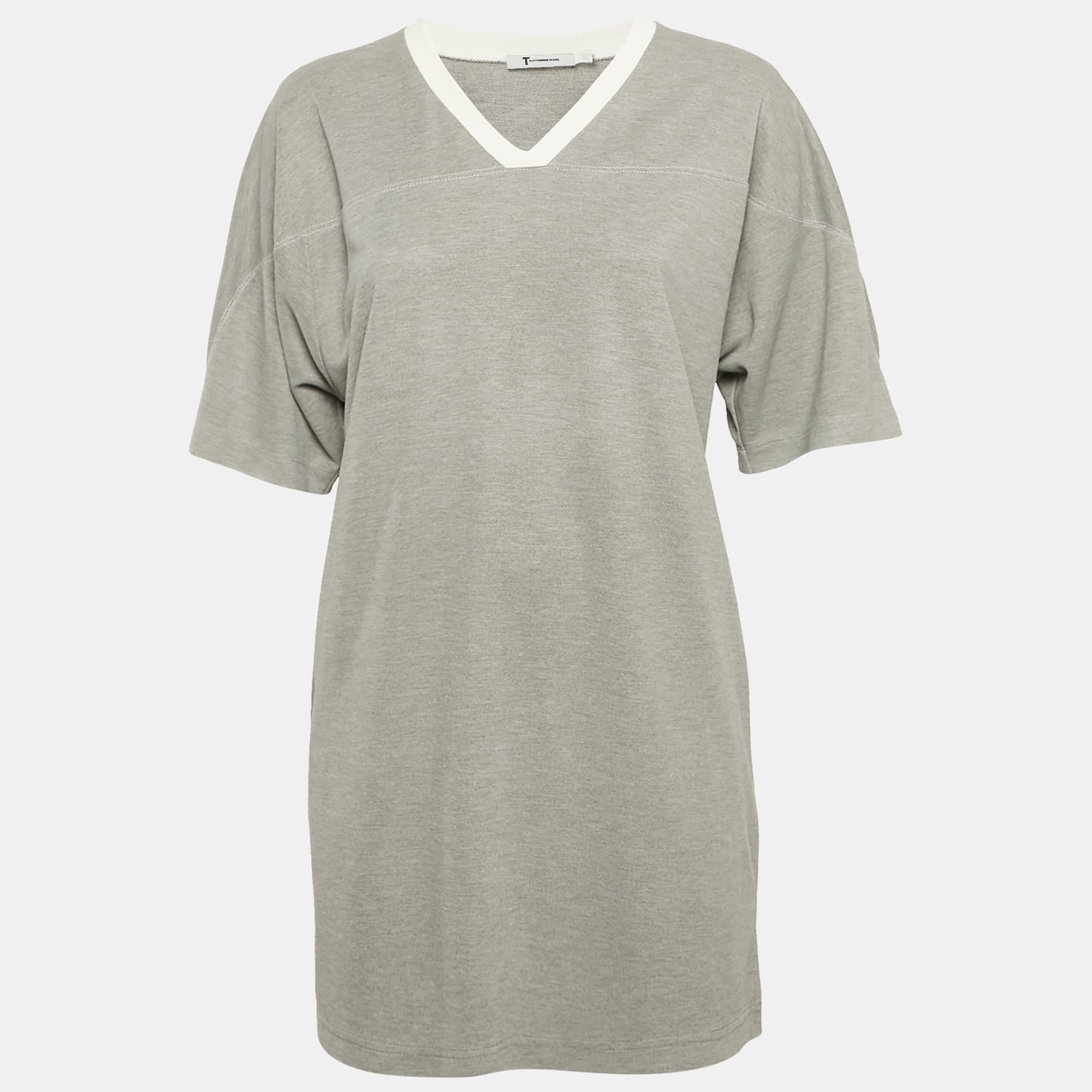 T by Alexander Wang Grey Modal V-Neck Long T-Shirt S