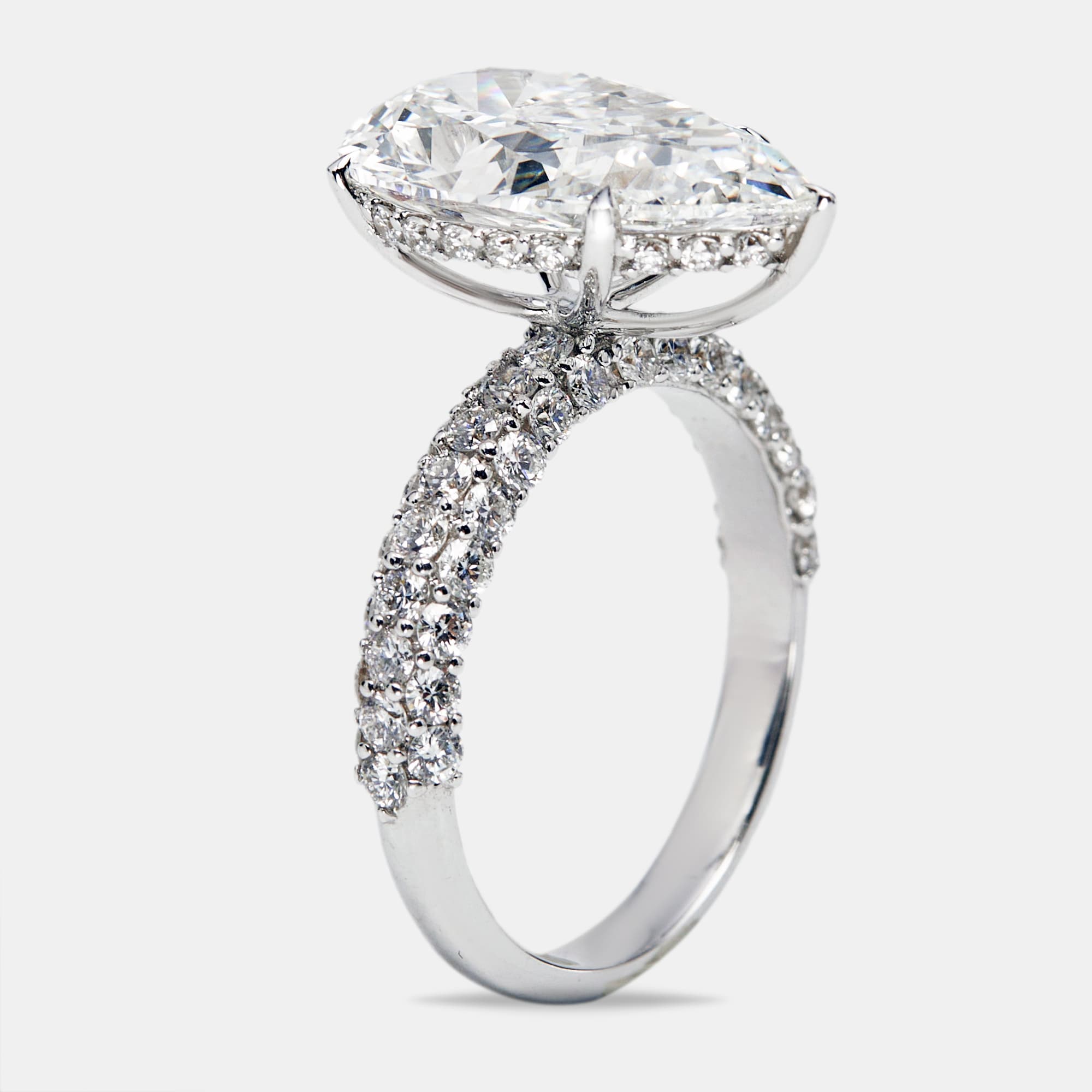 6.25 cts Pear Cut and Round Lab Grown Diamond 18k White Gold Ring Size 52