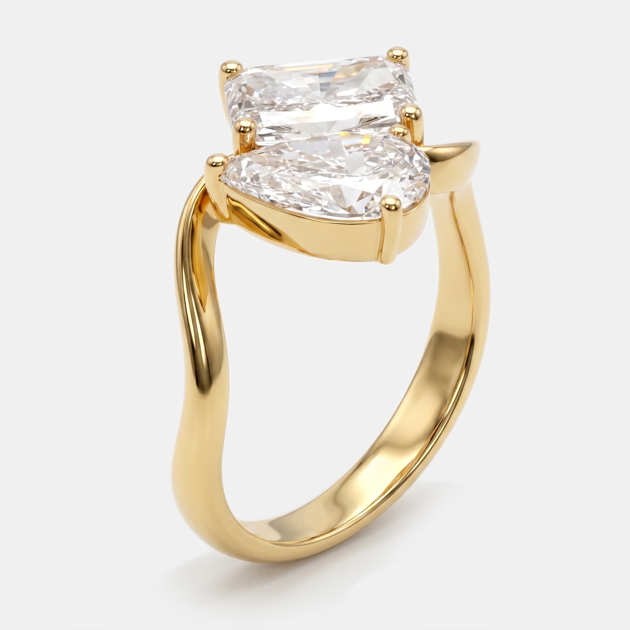 1.9 cts Pear, Radiant Lab Grown Diamonds 18k Yellow Gold Ring Size 50