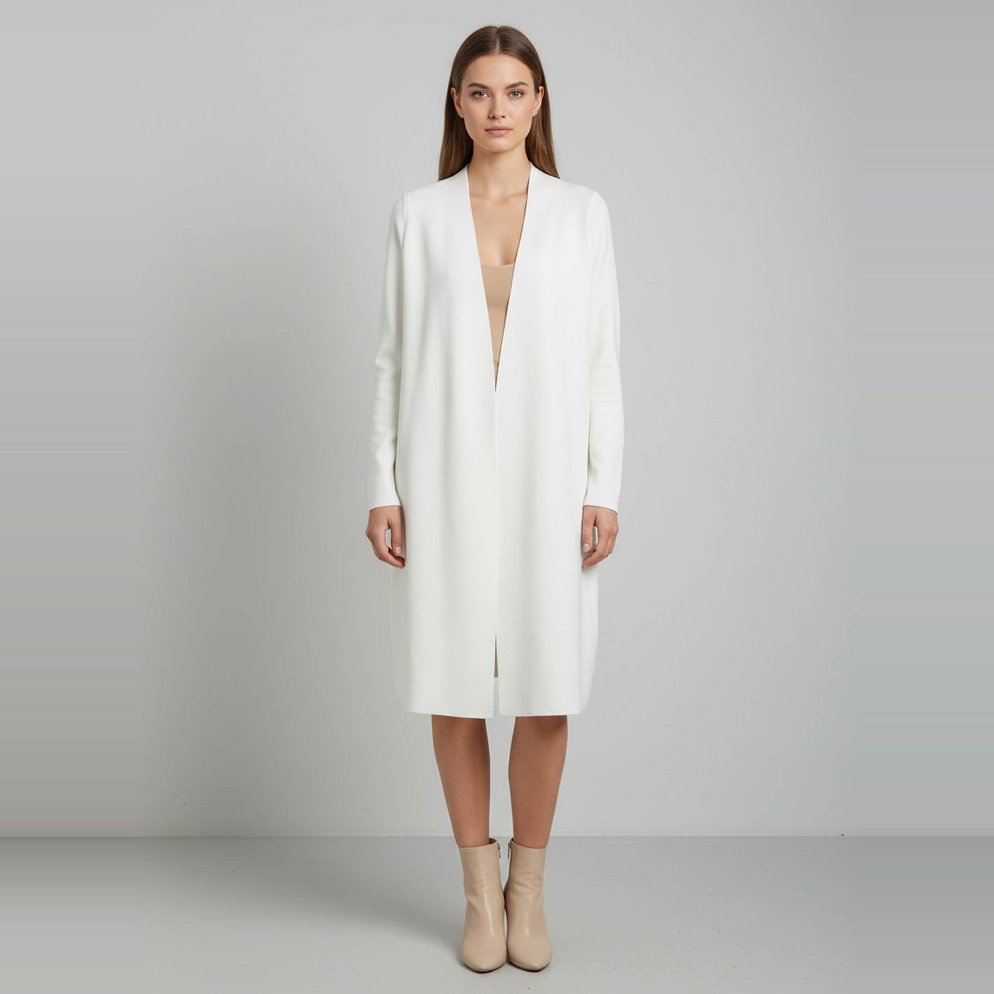The Row Off White Stretch Knit Open Front Long Cardigan XS