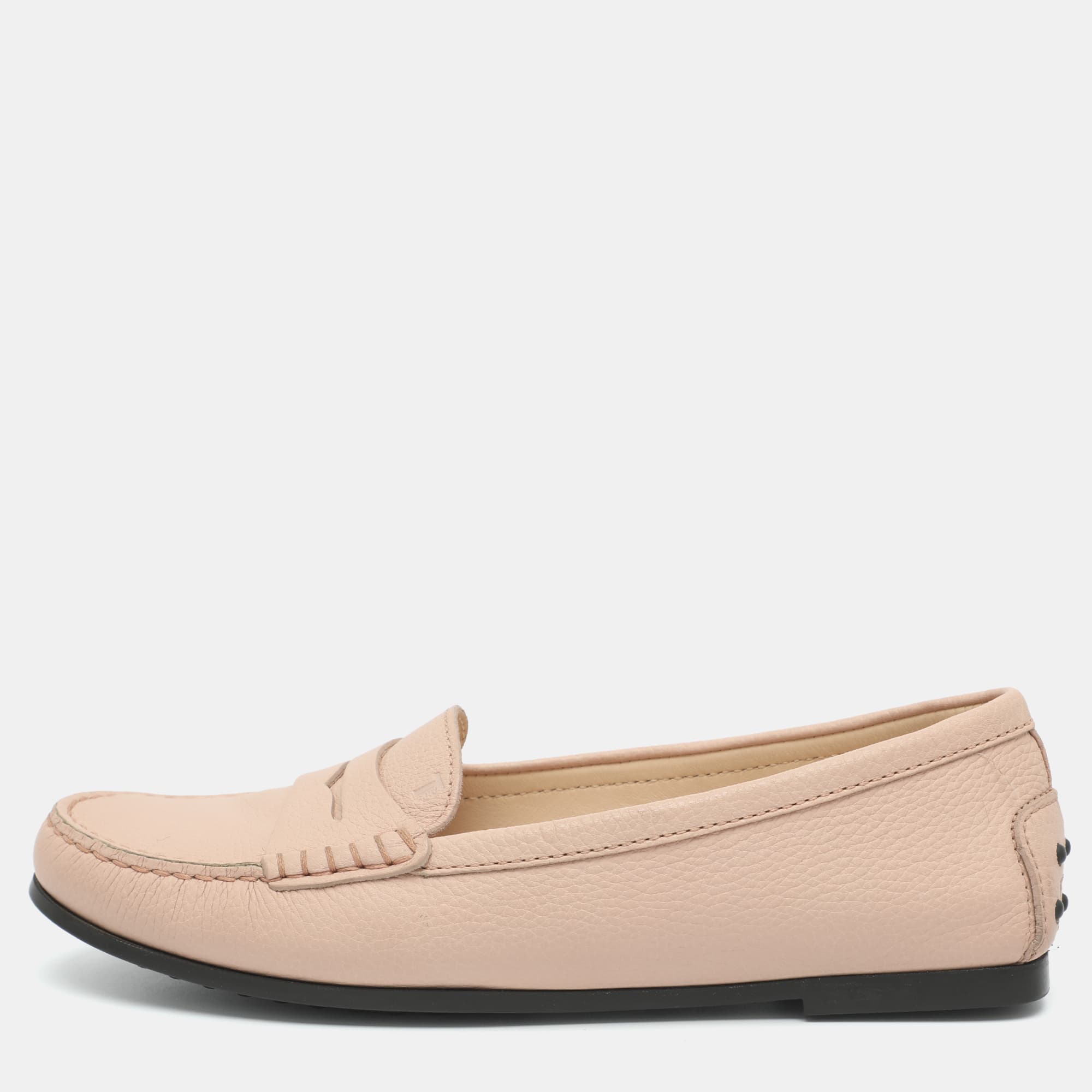 Tod's Size 38 Pink Leather Penny Loafers