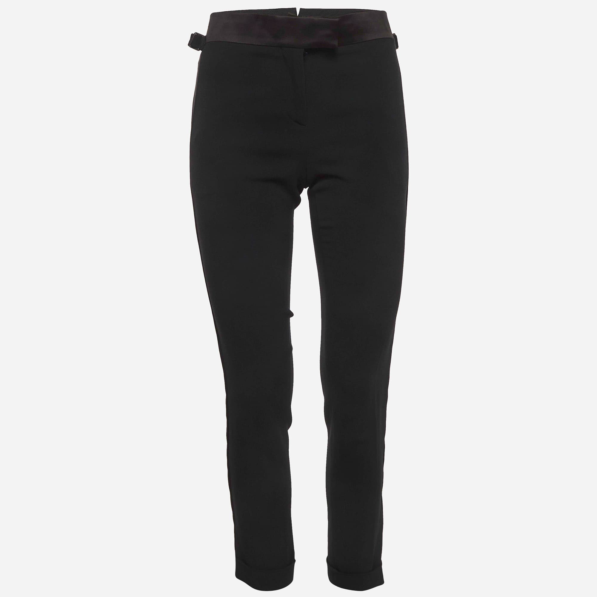 Tom Ford Black Crepe and Satin Trim Stripe Detail Trousers XS