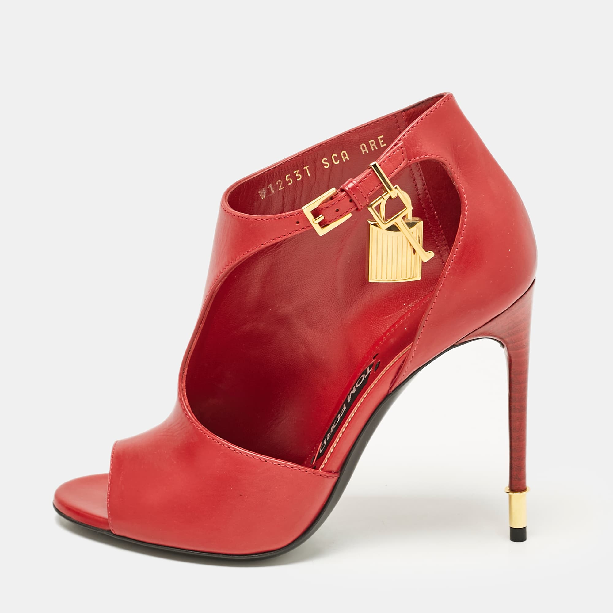 Tom Ford Dark Red Leather Open Toe Ankle Boots Size 37