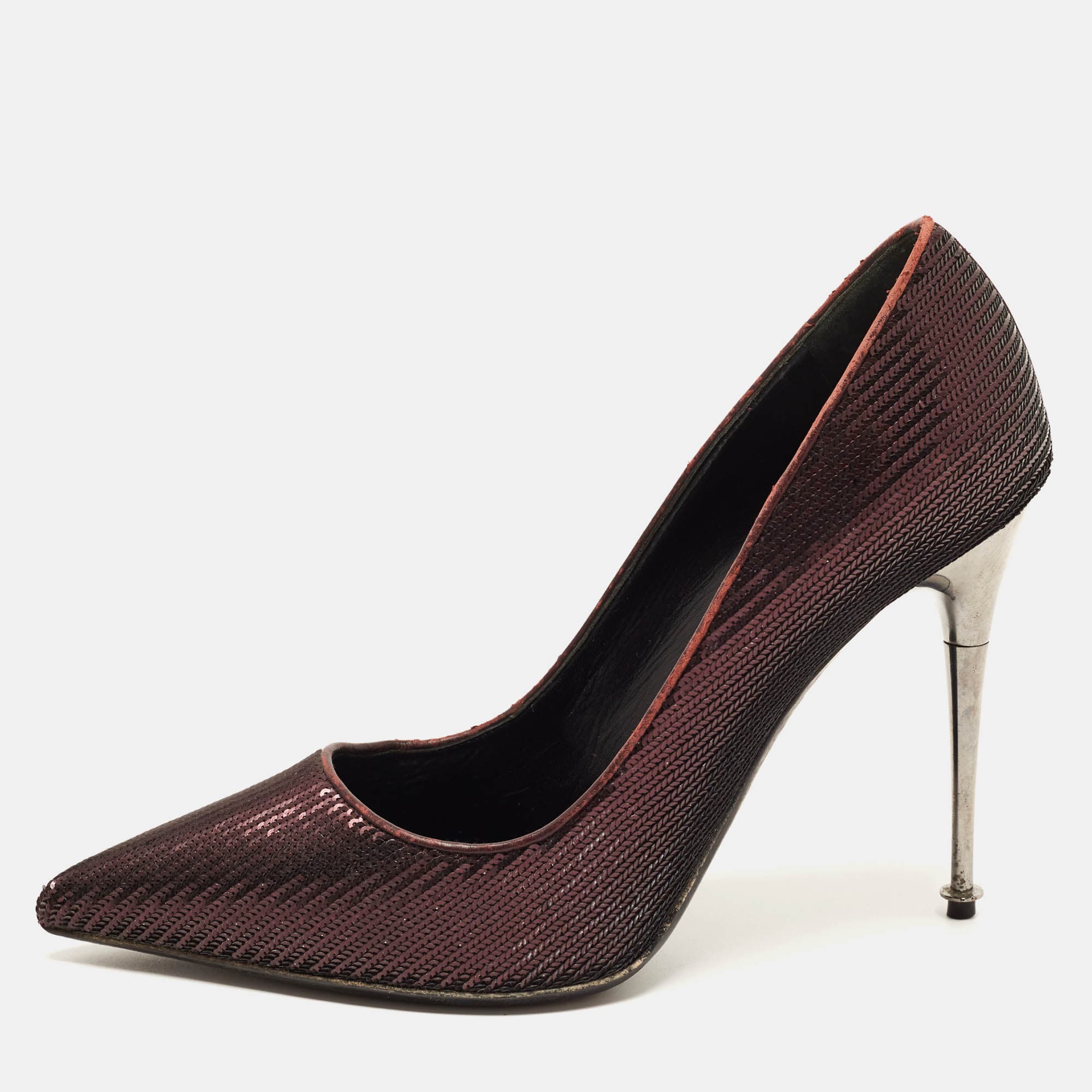 Tom Ford Size 41 Dark Purple Leather and Sequins Pumps