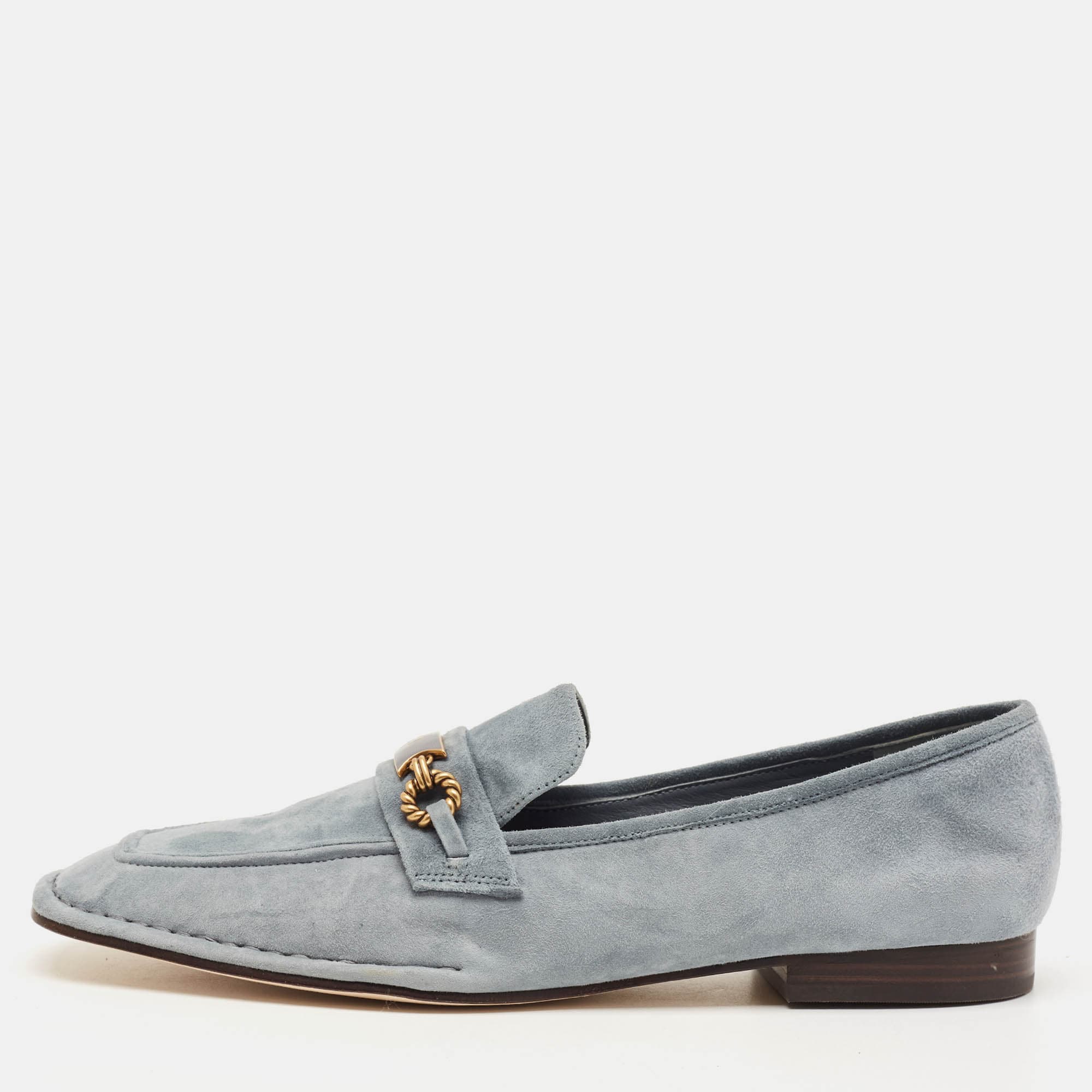 Tory Burch Perrine Size 41 Light Blue Suede Slip On Loafers