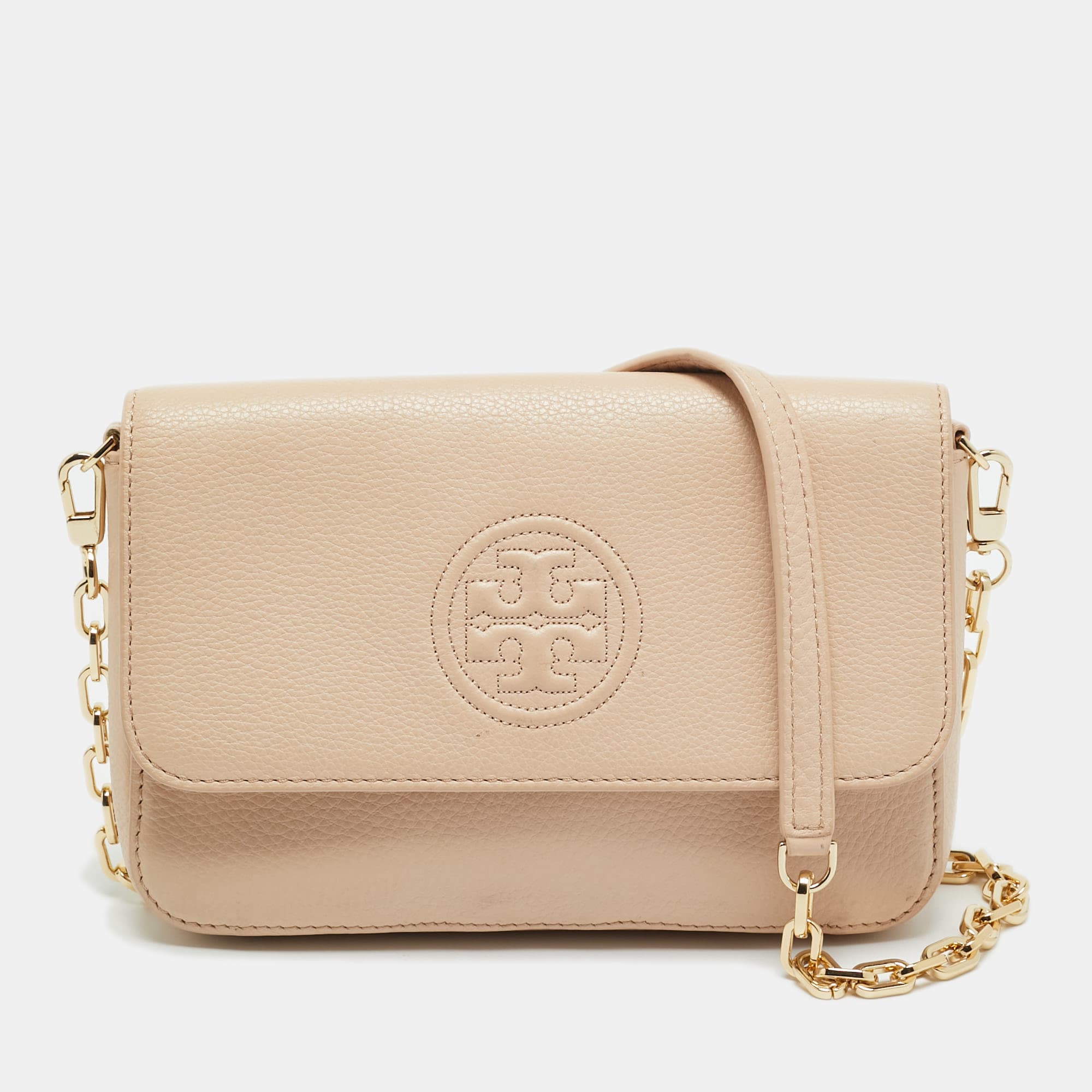 Tory Burch Bombe Flap Mini Beige Leather Shoulder Bag