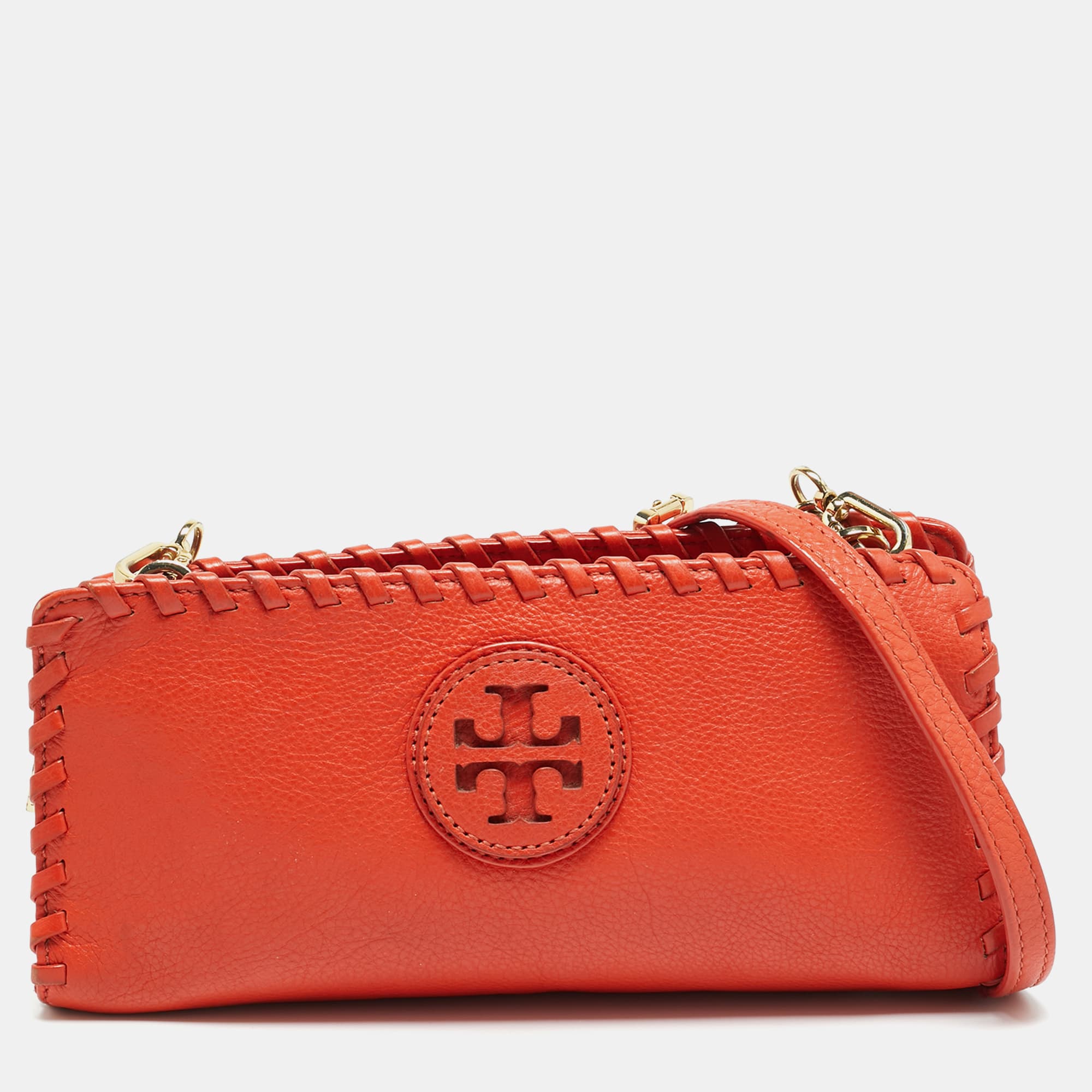 Tory Burch Marion Orange Leather Chain Crossbody Bag