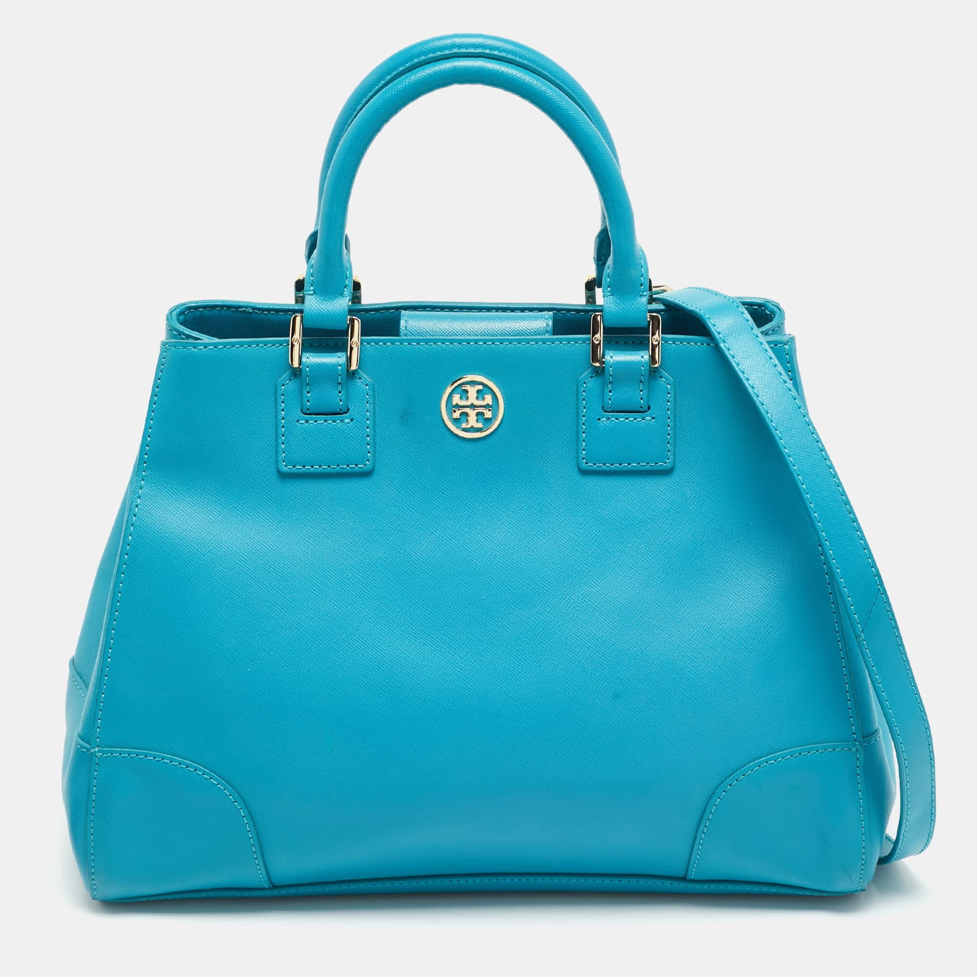 Tory Burch Robinson Snap Light Blue Leather Tote