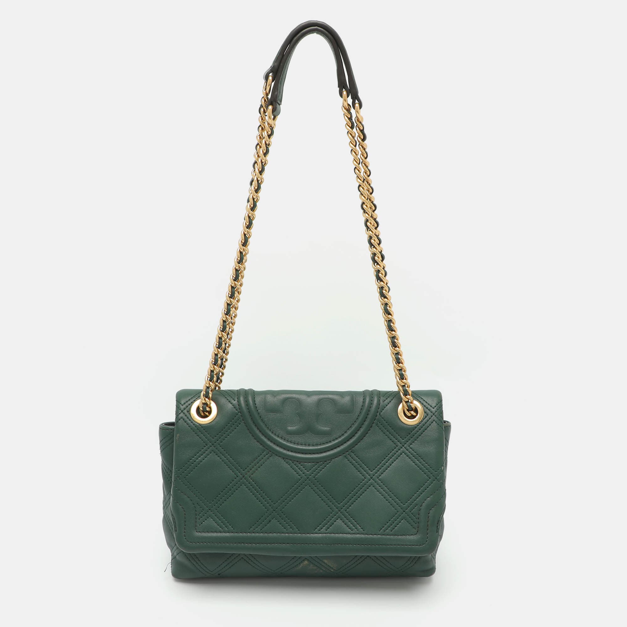 Tory Burch Fleming Green Leather Shoulder Bag