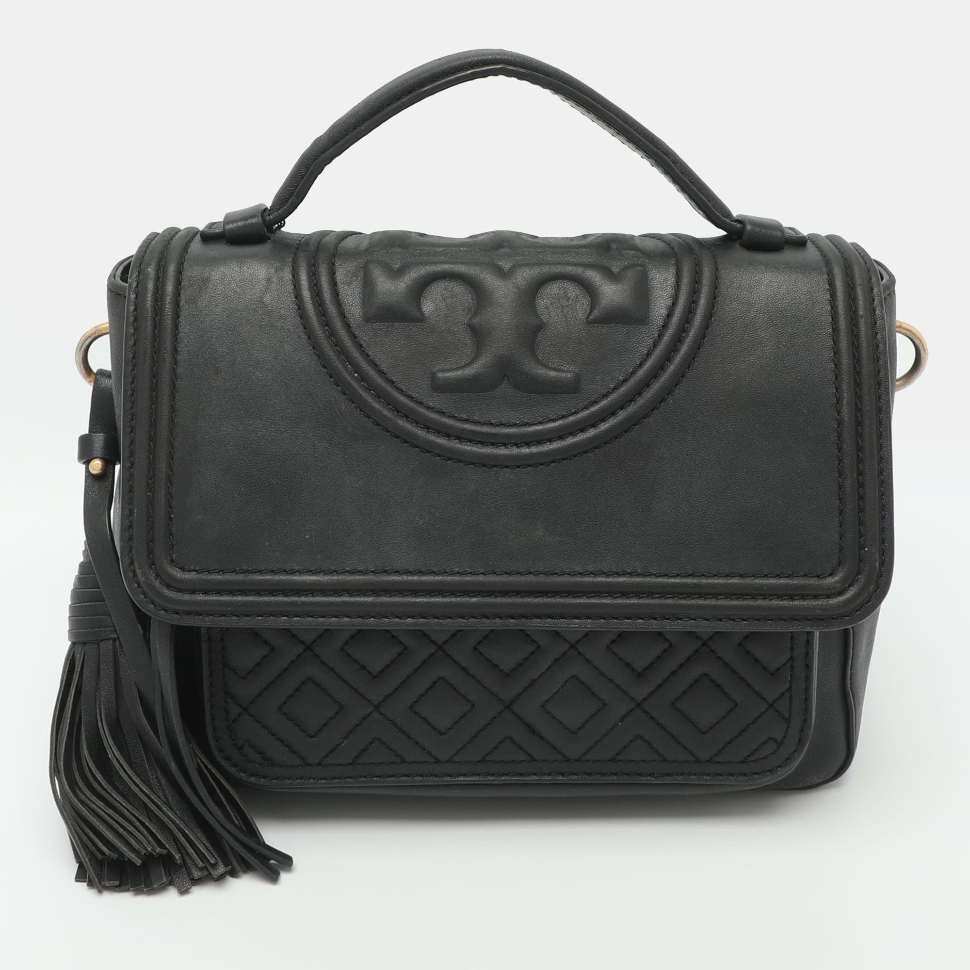 Tory Burch Fleming Black Leather Top Handle Bag