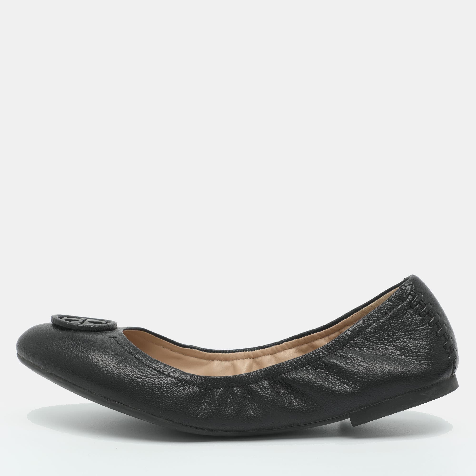 Tory Burch Miller Size 38.5 Black Leather Ballet Flats
