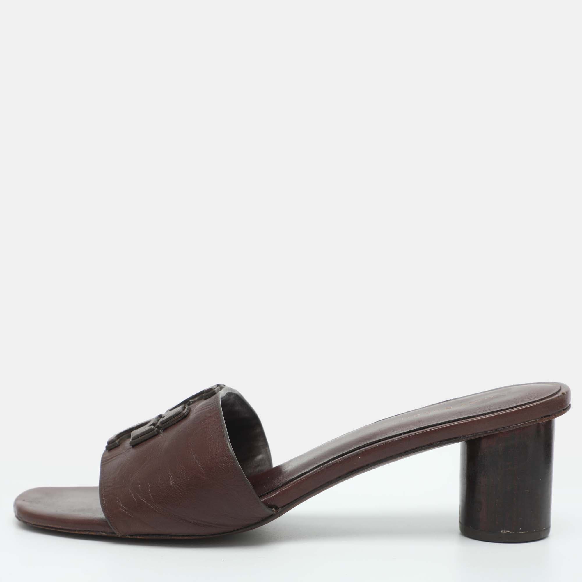 Tory Burch Ines Size 38 Burgundy Leather Slide Sandals