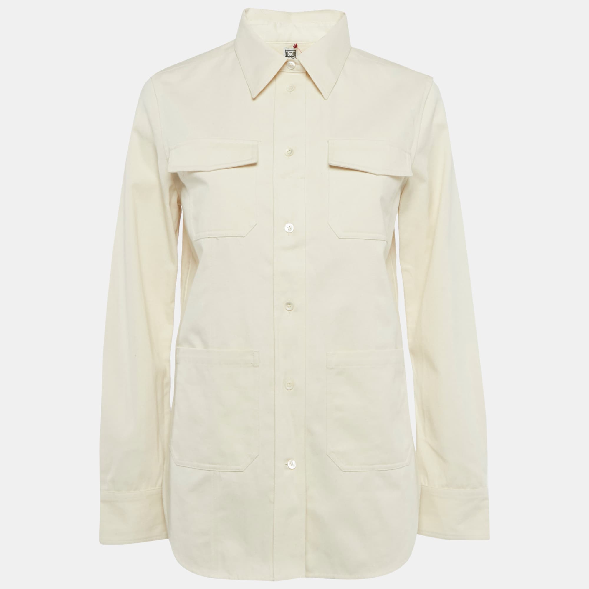 Toteme Beige Organic Cotton Patch Pocket Shirt S