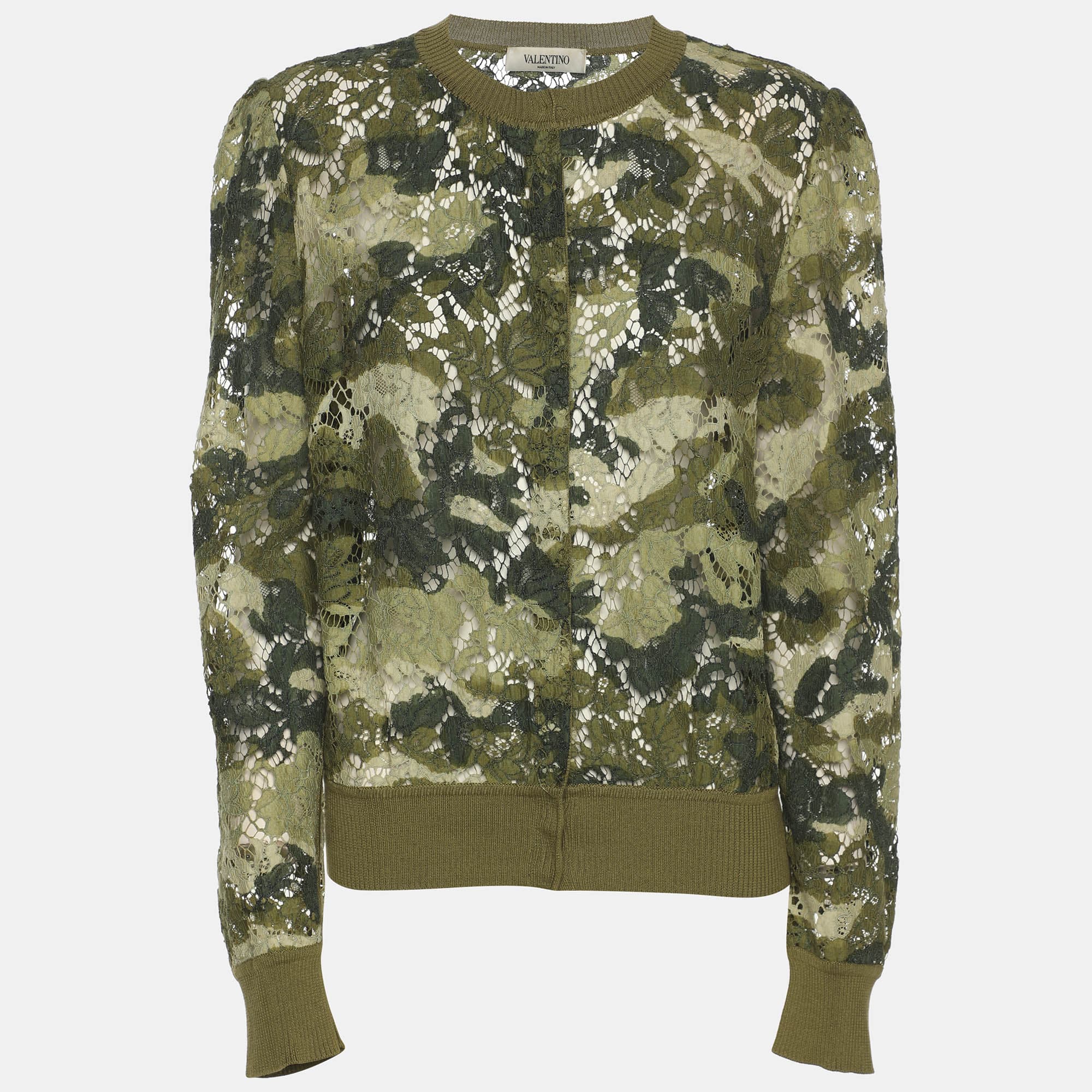 Valentino Green Cammo Lace Cardigan