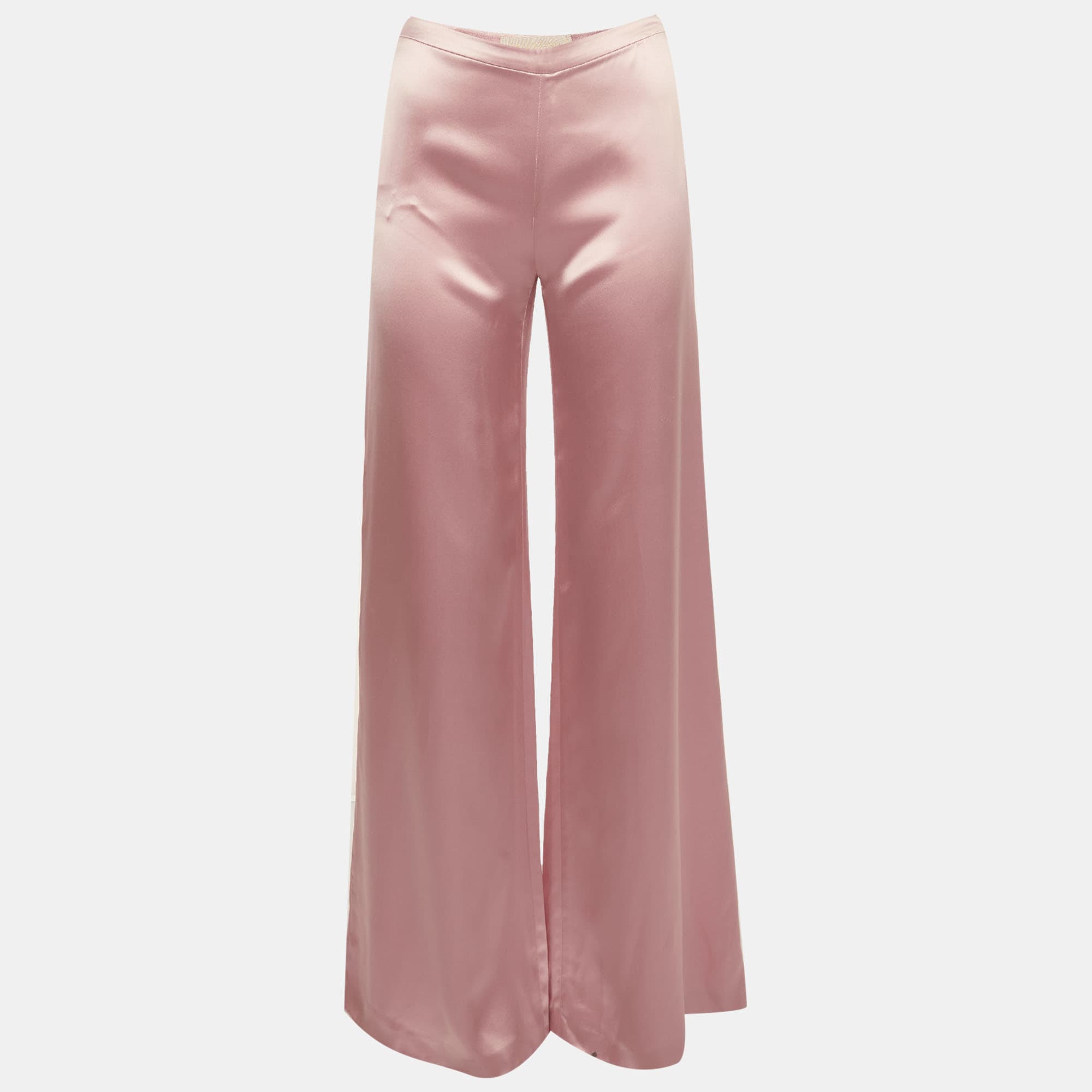 Valentino Pink Satin Silk Flared Trousers S