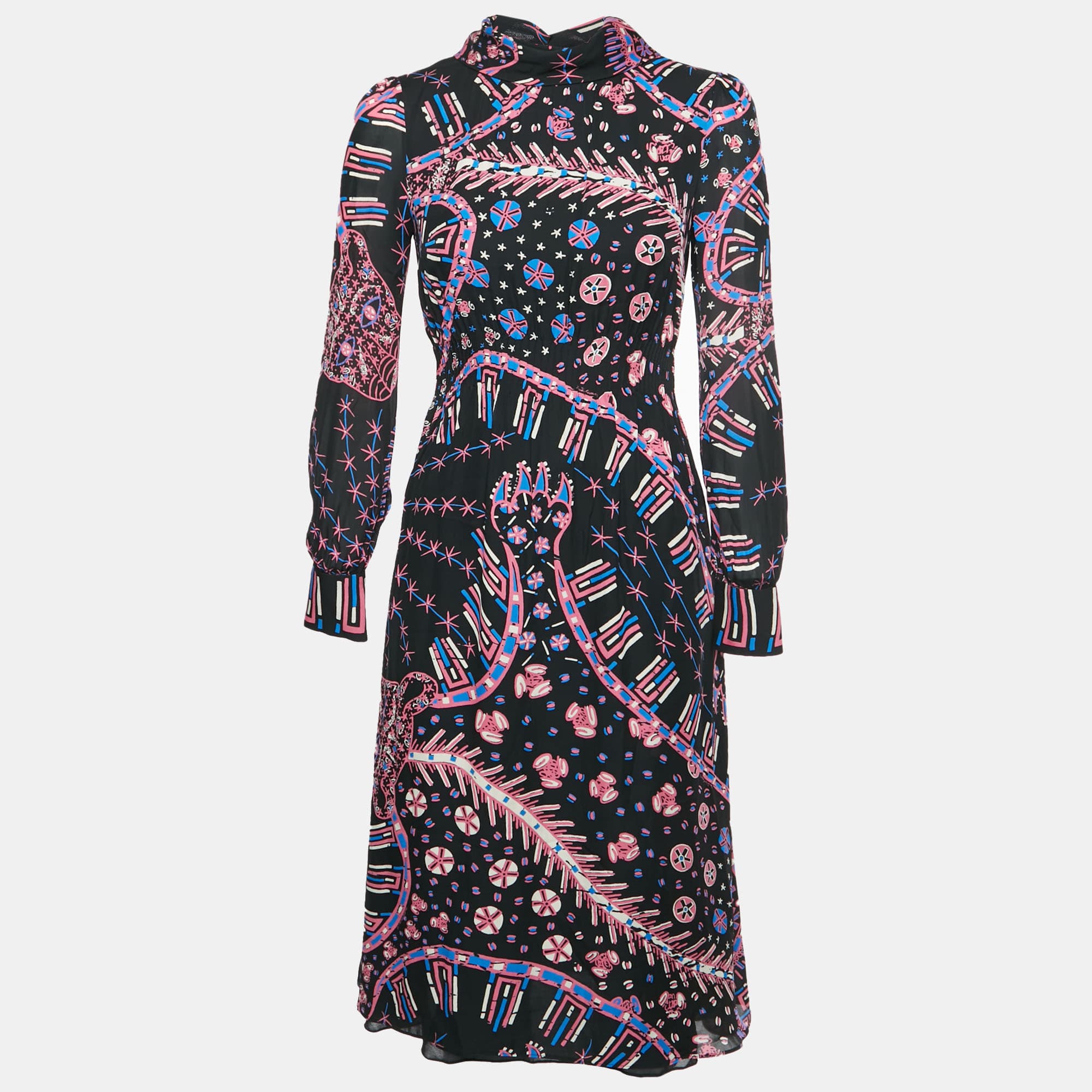 Valentino Black Printed Silk Mini Dress S