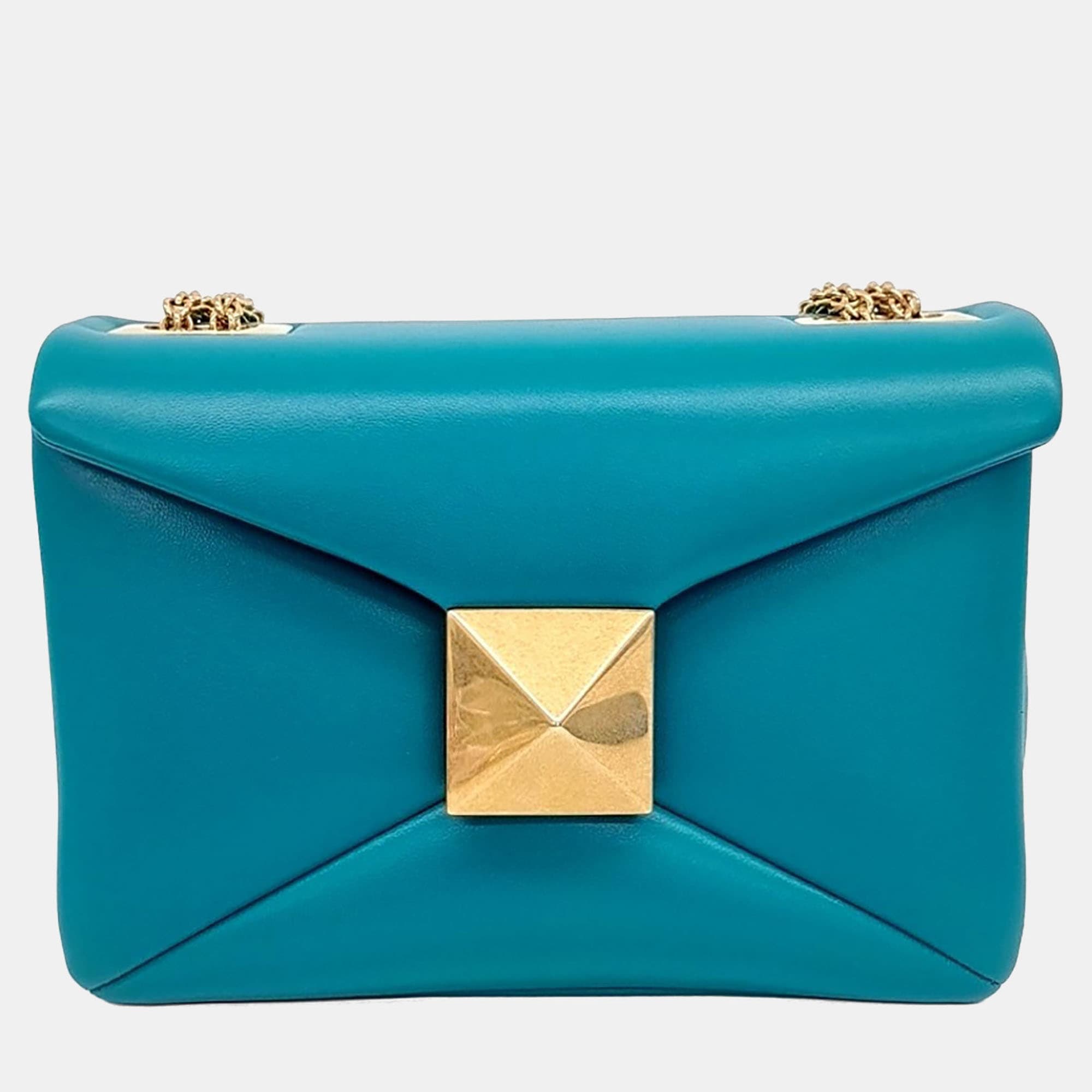 Valentino Blue Leather One Stud Chain Shoulder Bag