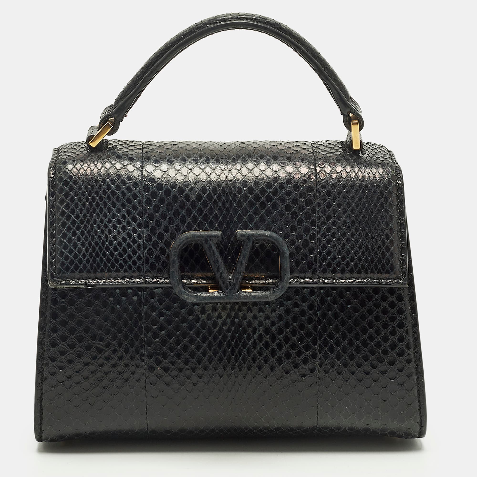 Valentino VSling Mini Black Snakeskin Top Handle Bag