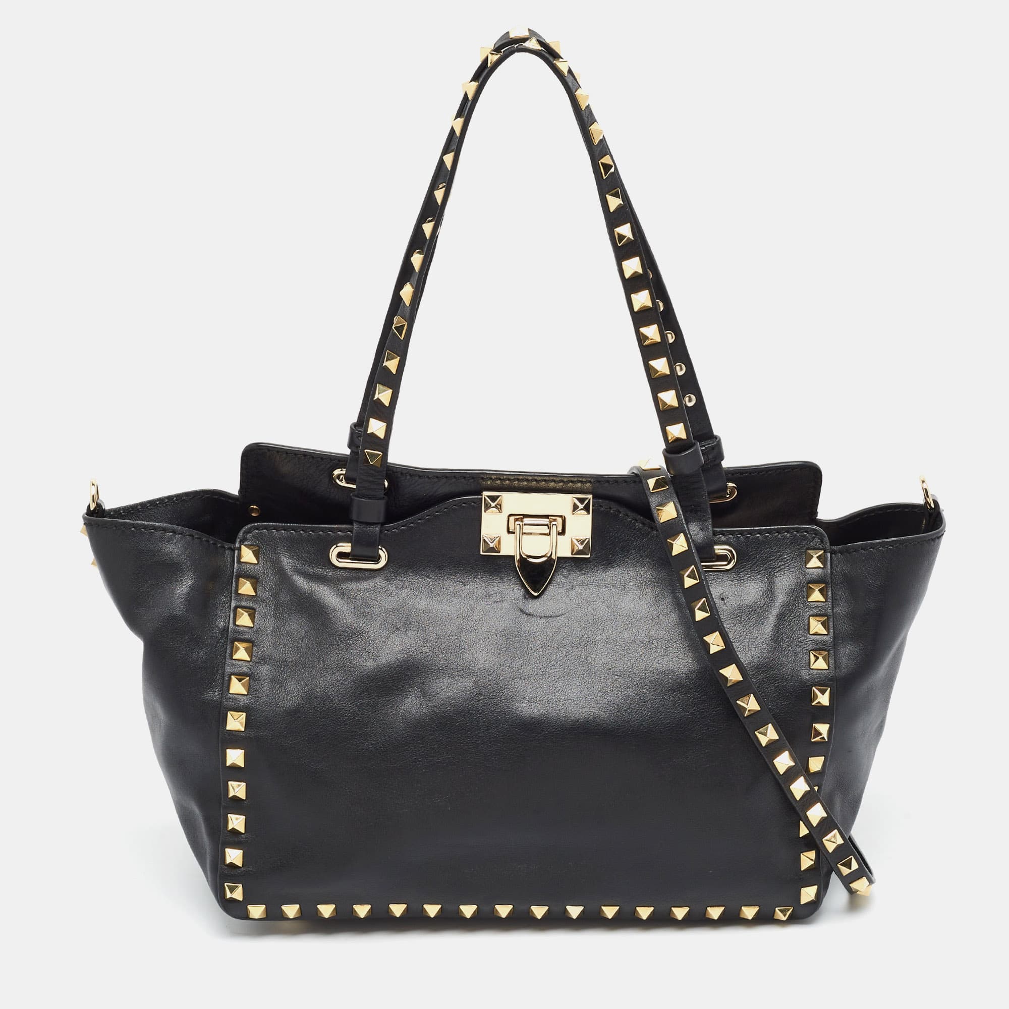 Valentino Rockstud Medium Black Trapeze Leather Tote