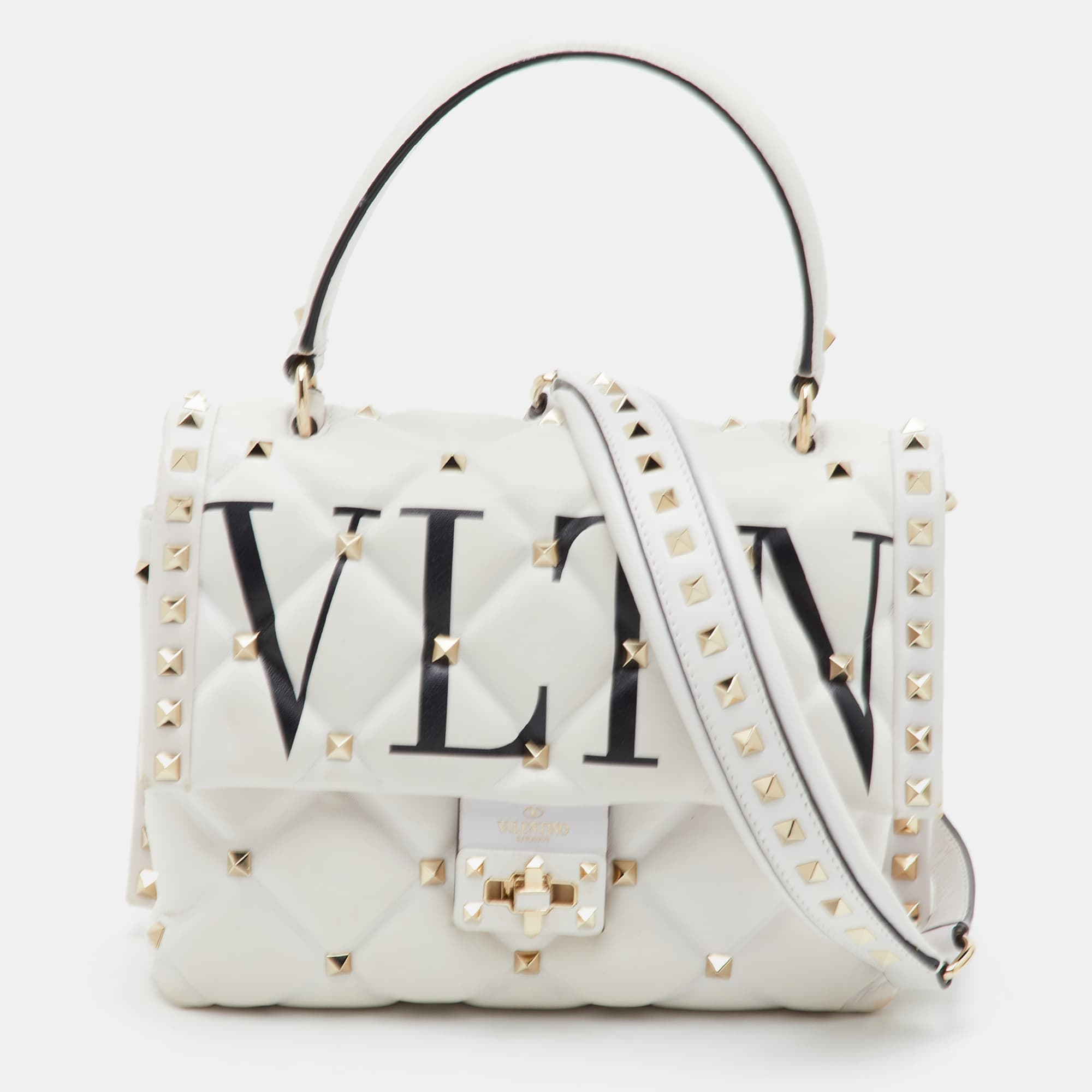 Valentino VLTN Spike Rockstud White Quilted Leather Top Handle Bag