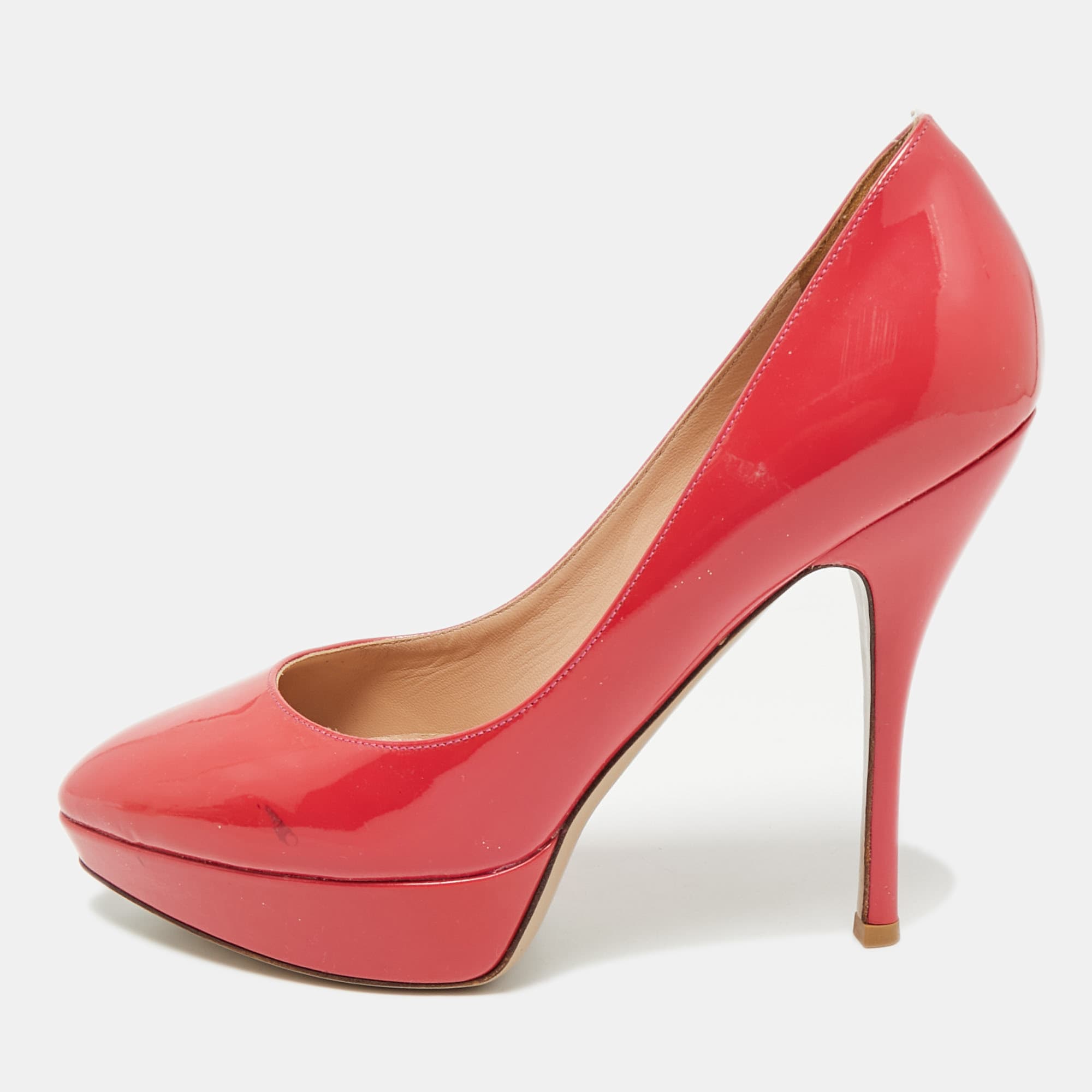 Valentino Coral Pink Patent Leather Platform Pumps Size 39