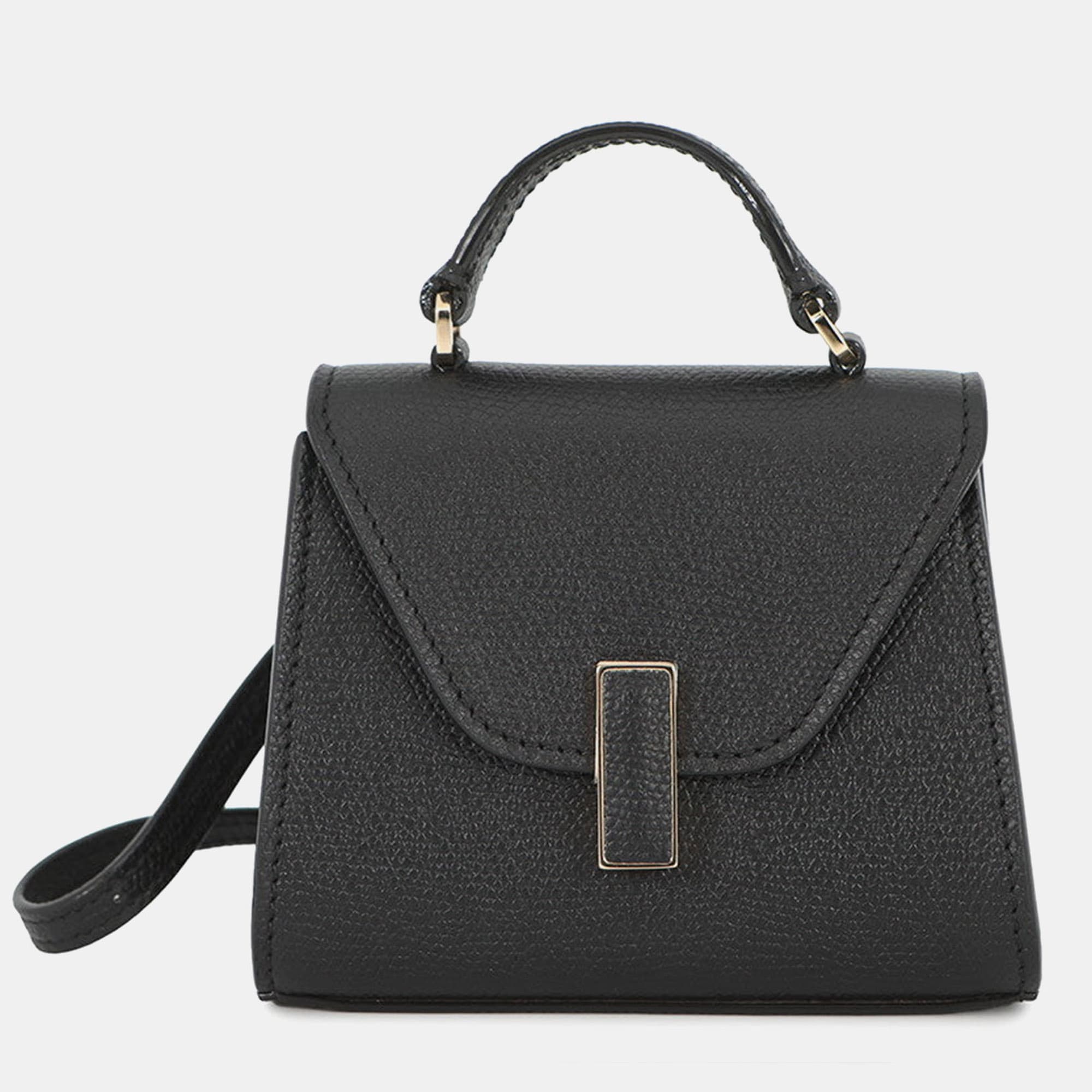 Valextra Izzy Mini Black Grained Calfskin Leather Top Handle Bag