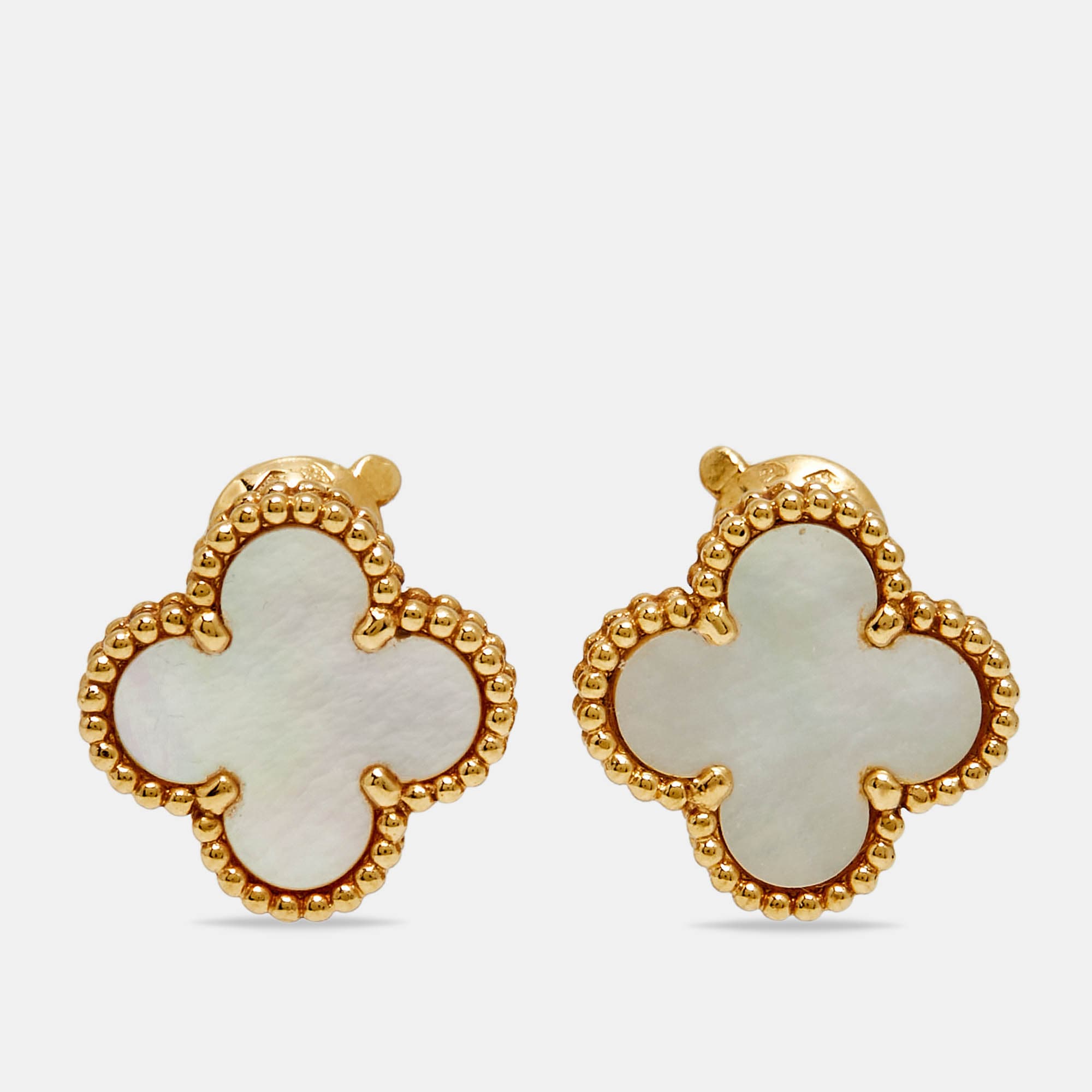Van Cleef & Arpels Vintage Alhambra Mother of Pearl 18k Yellow Gold Earrings