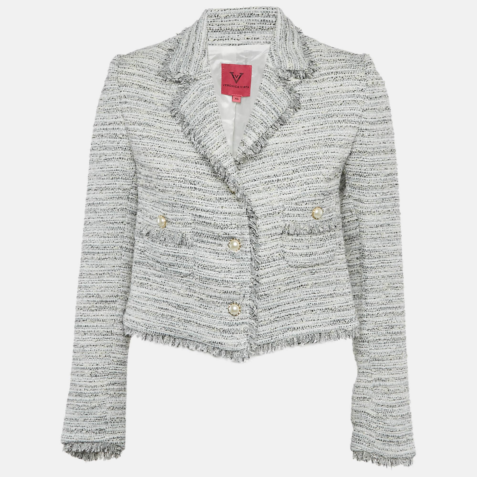 Veronica Virta Multicolor Lurex Tweed Cropped Blazer XS