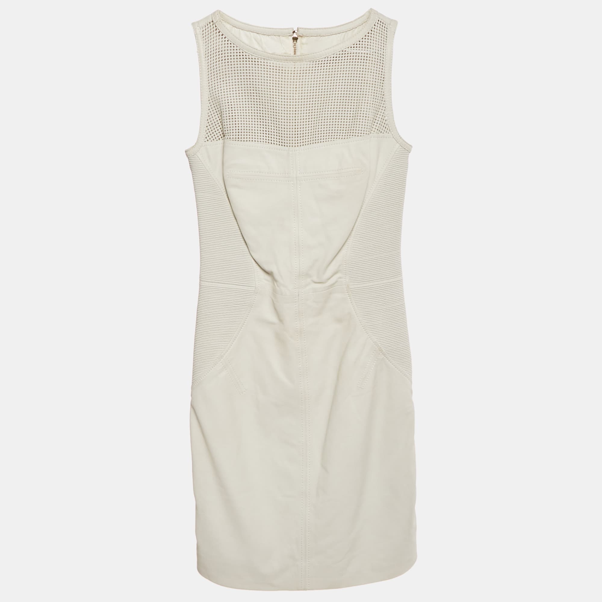 Versace Collection White Leather Sleeveless Mini Dress XS
