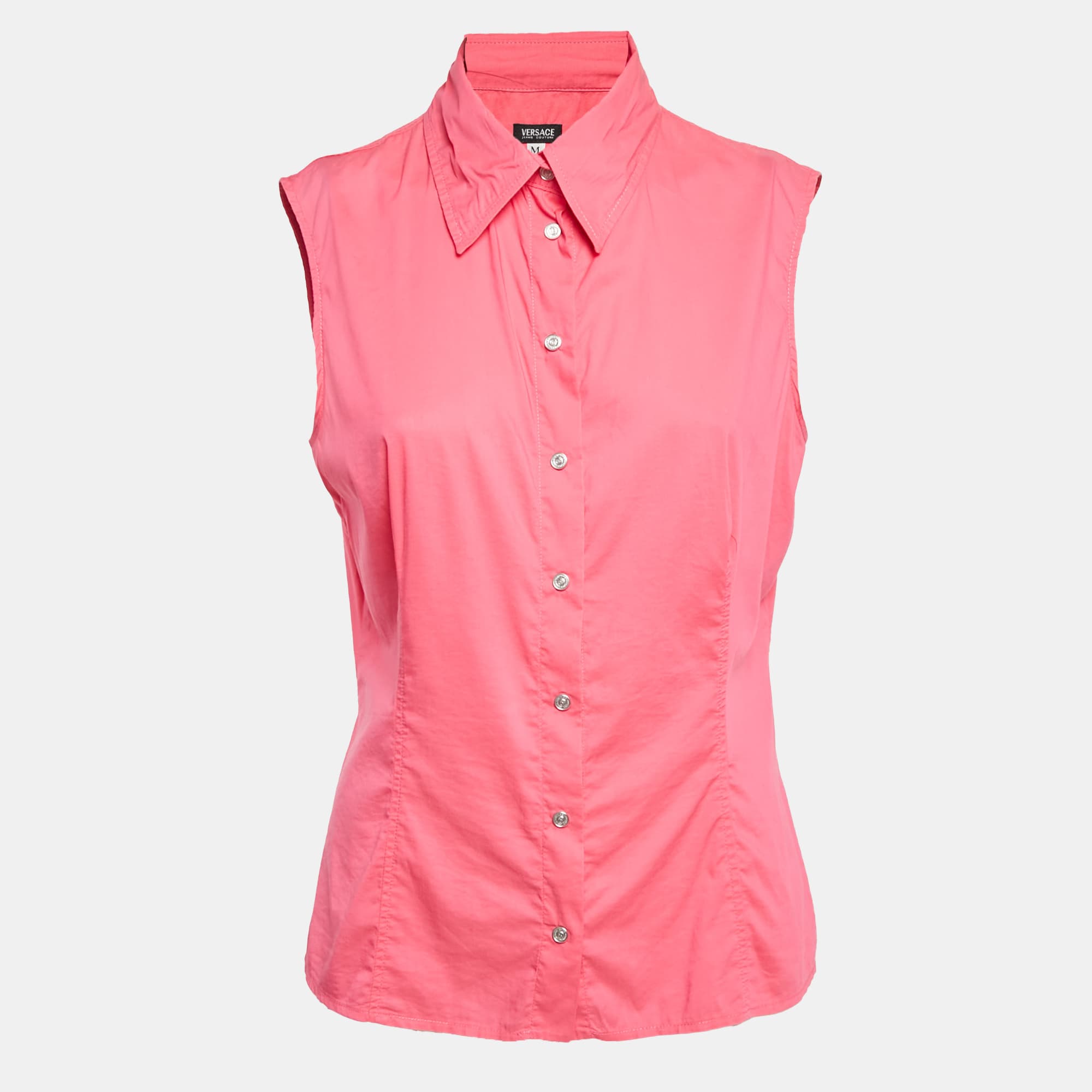 Versace Jeans Couture Pink Embellished Cotton Blend Sleeveless Top M