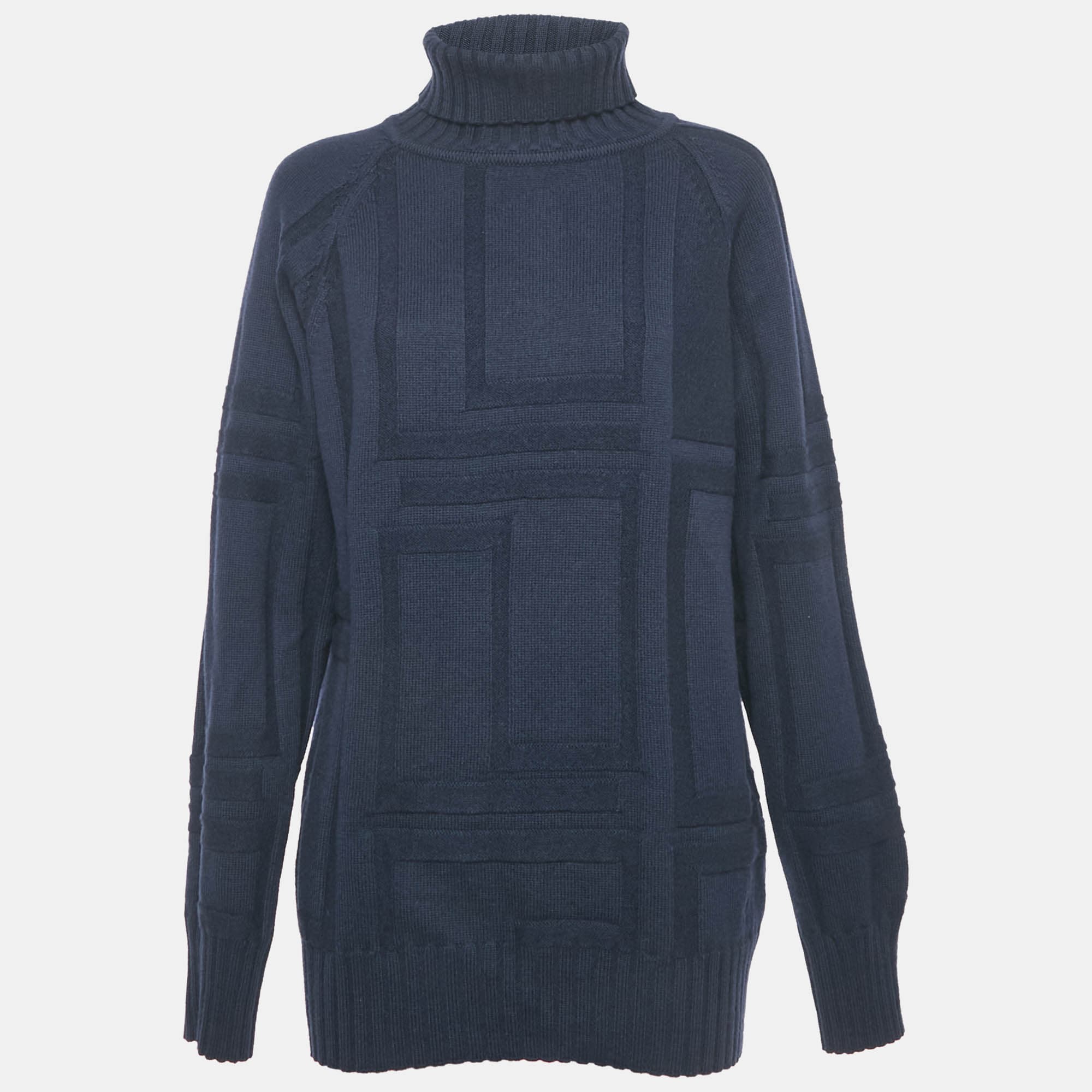 Versace Jeans Couture Navy Blue Wool Turtle Neck Jumper XL