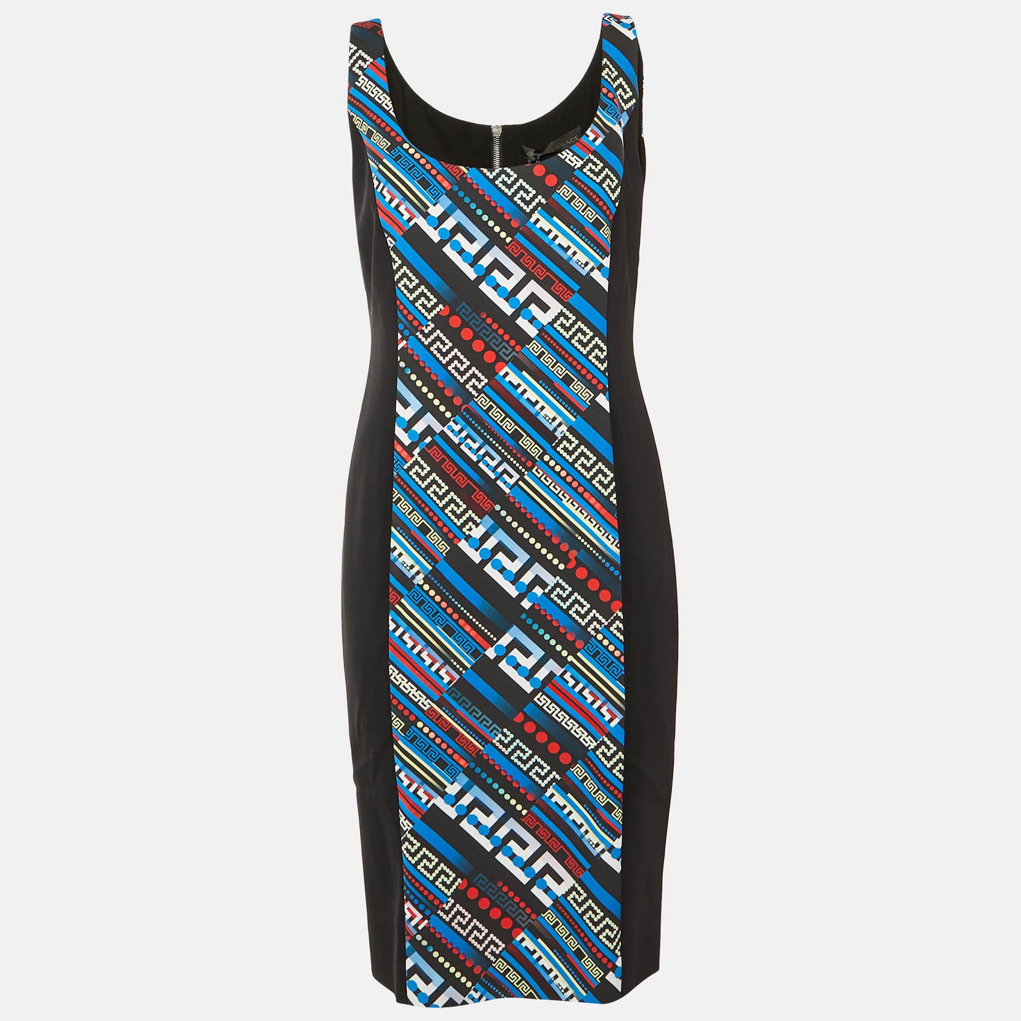Versace Black & Printed Crepe Sleeveless Sheath Dress L
