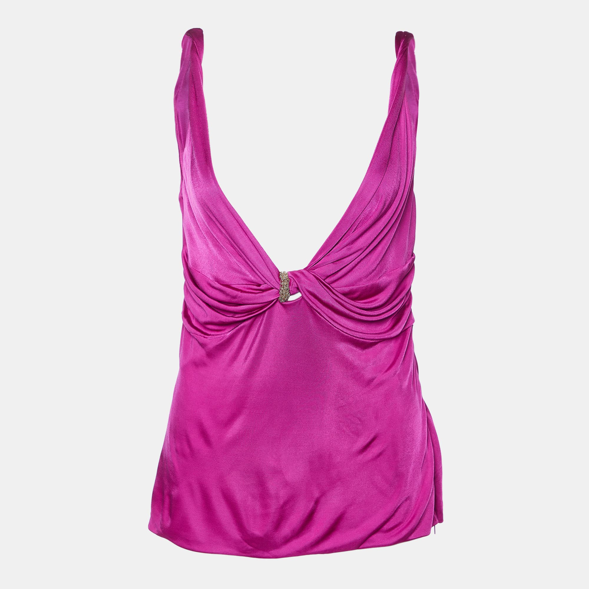 Versace Fuchsia Pink Jersey Knot Detail Sleeveless Top L