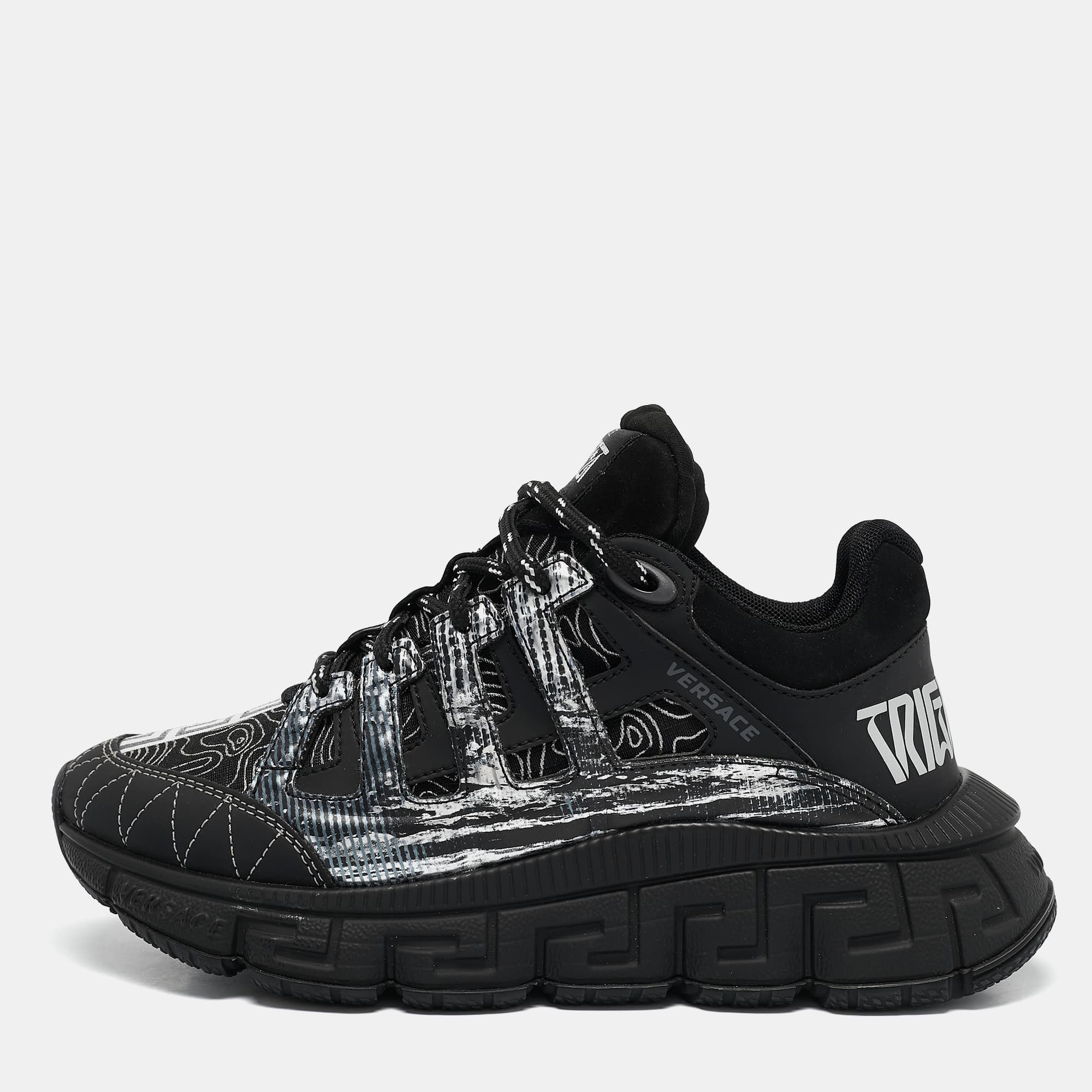 Versace Trigreca Size 35 Black Canvas and Leather Low Top Sneakers