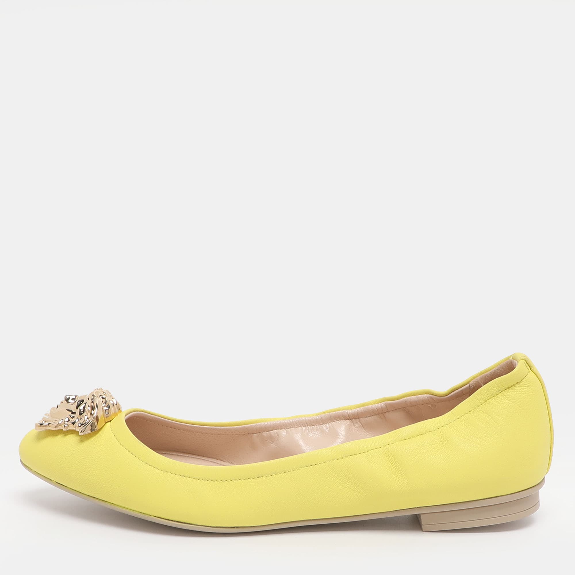 Versace Medusa Size 39 Yellow Leather Ballet Flats