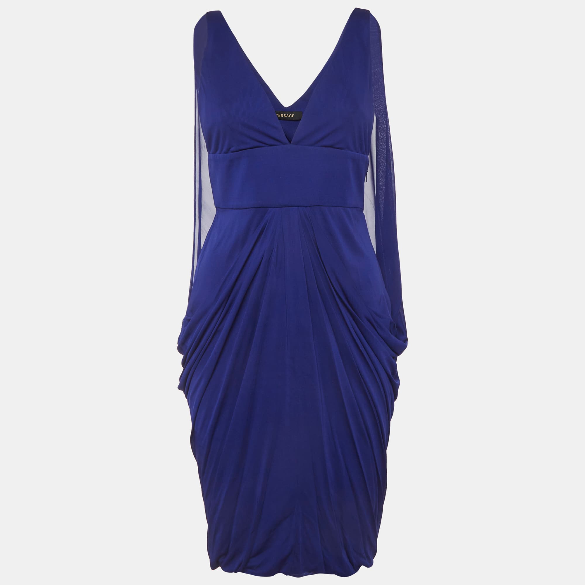 Versace Blue Jersey Draped Mini Dress M