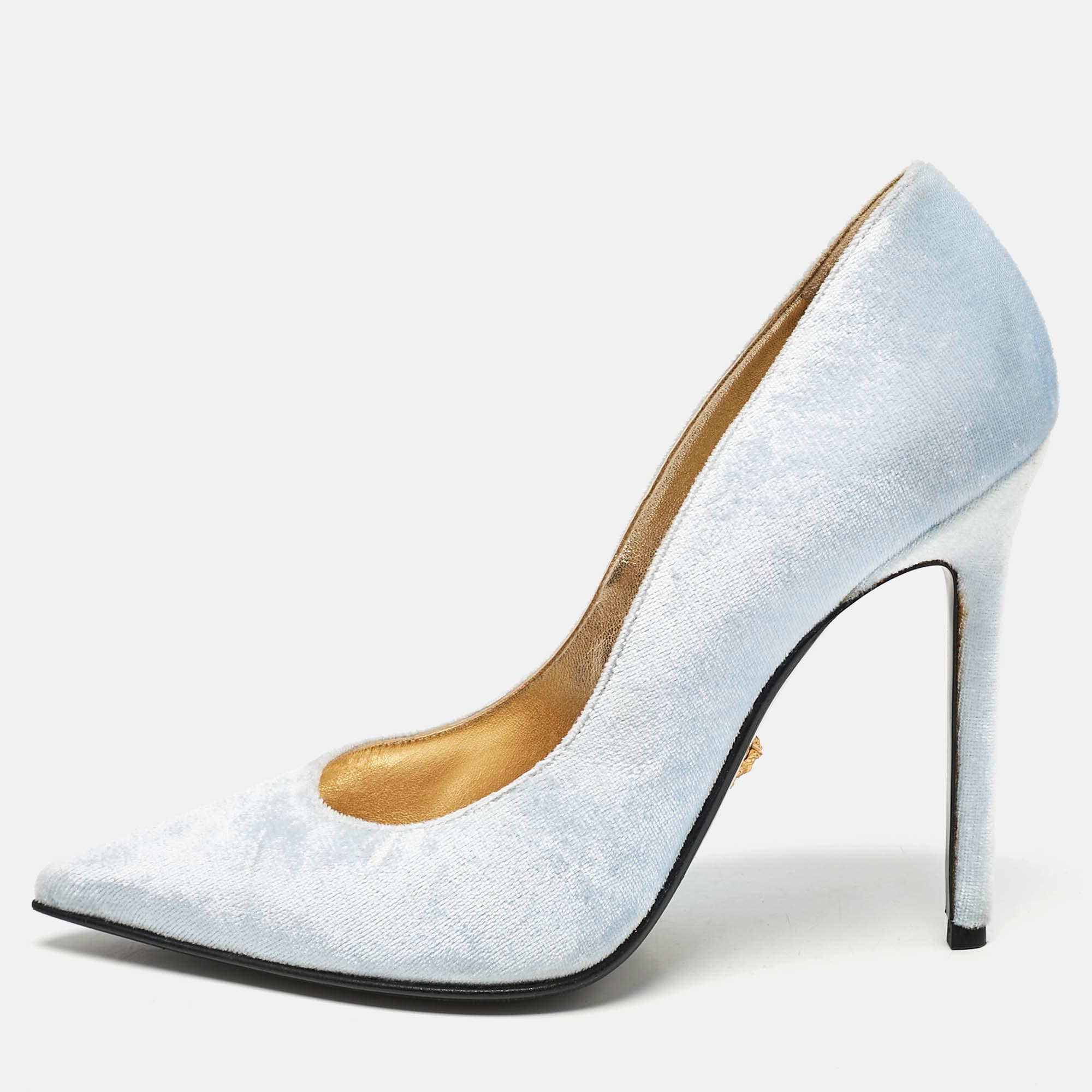 Versace Blue Velvet Pointed Toe Pumps Size 39.5