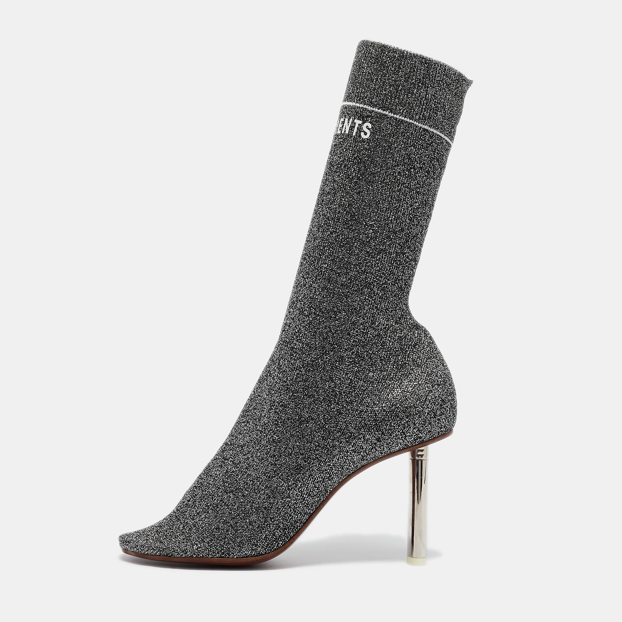 Vetements Sock Runner Size 39 Silver Lurex Fabric Ankle Length Boots