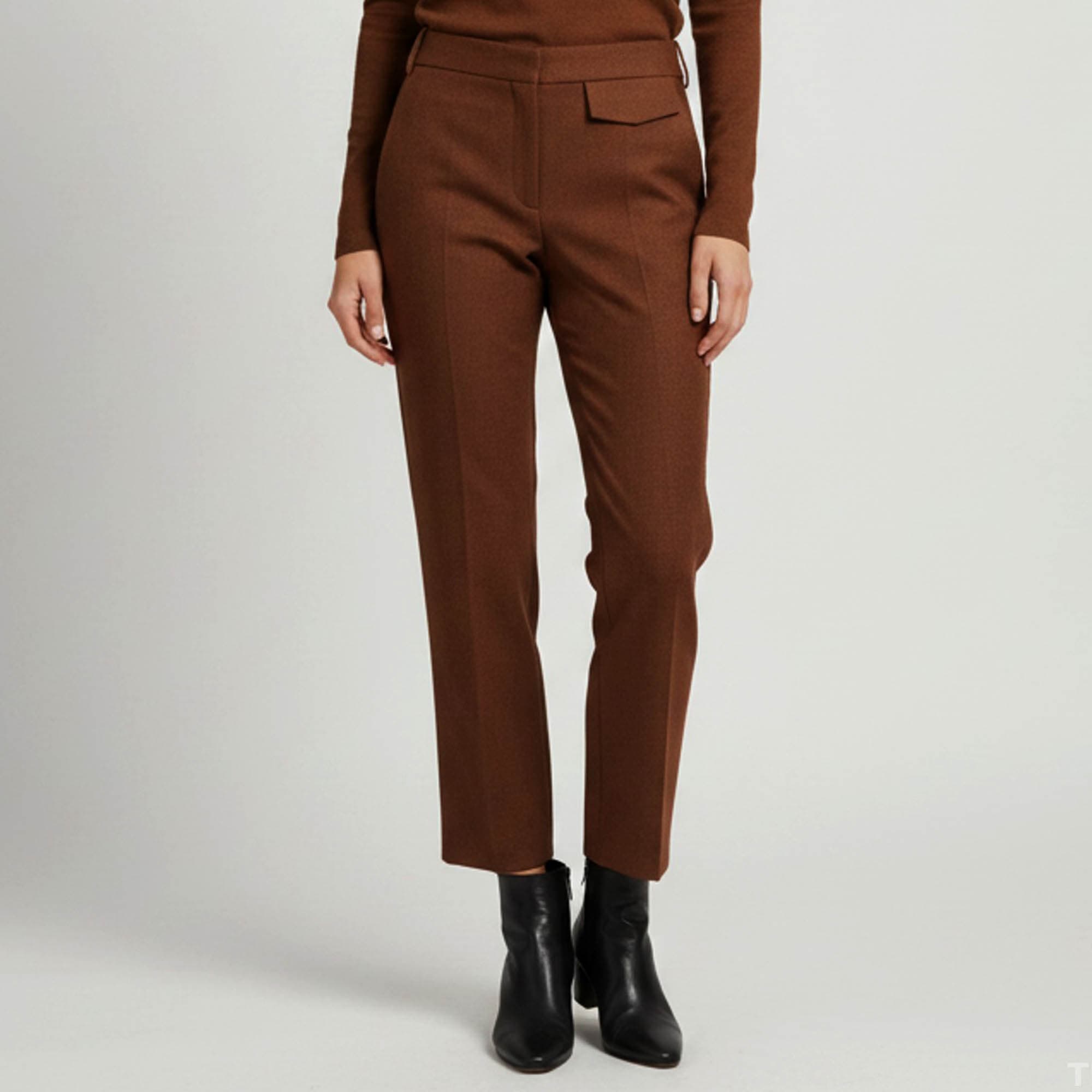 Victoria Beckham Brown Wool Regular Fit Trousers S